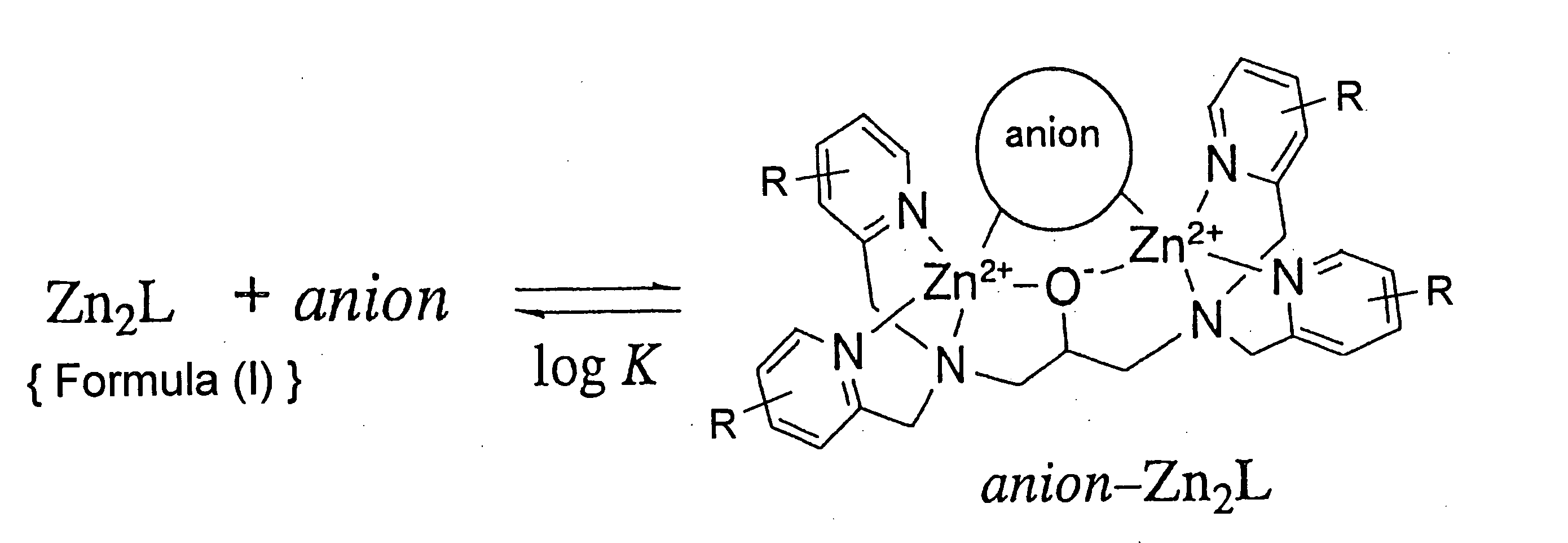 Zinc complexes capable of capturing substances having anionic substituents