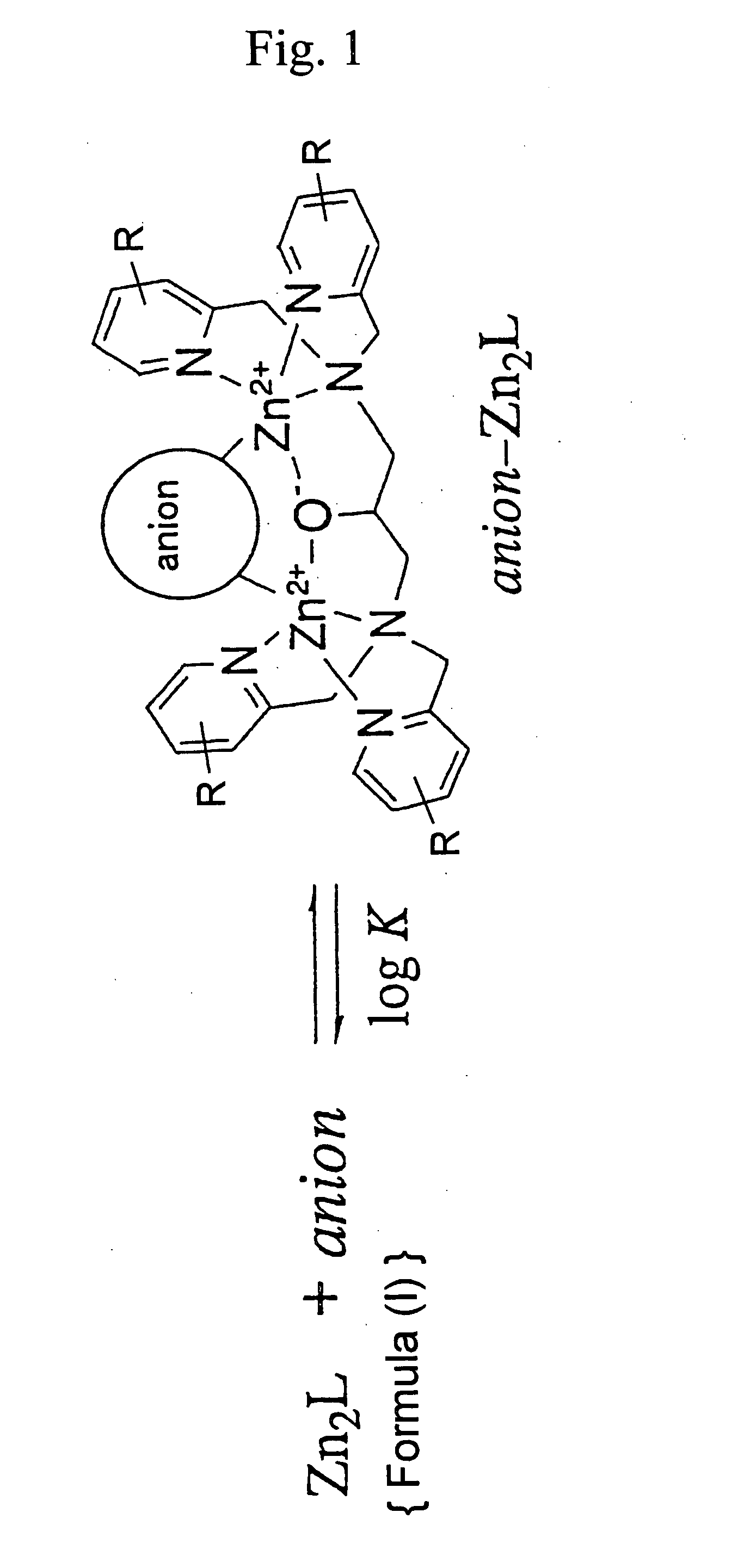 Zinc complexes capable of capturing substances having anionic substituents