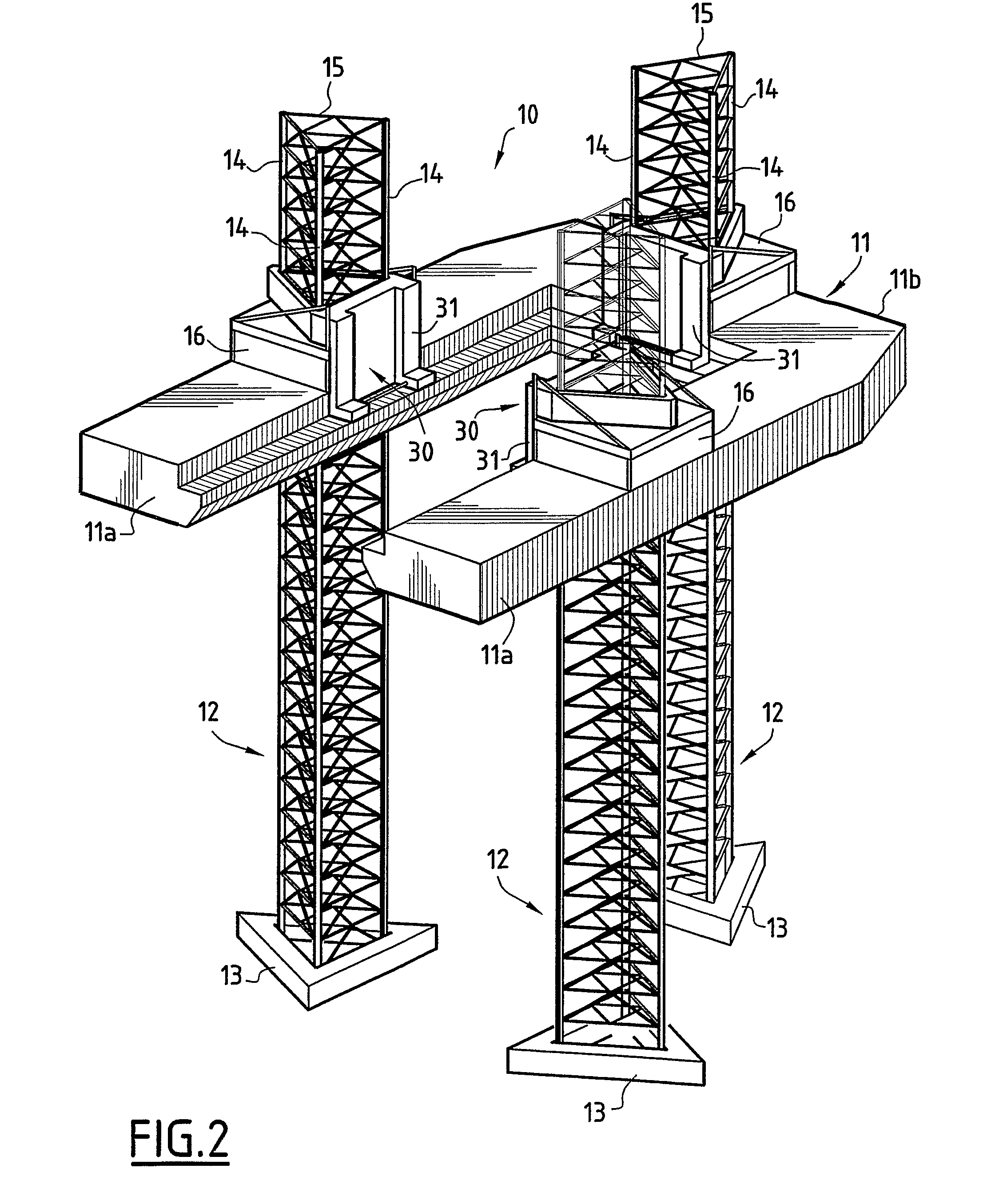 Structure for transporting, commissioning and decommissioning the elements of a fixed oil platform and methods for implementing such a structure
