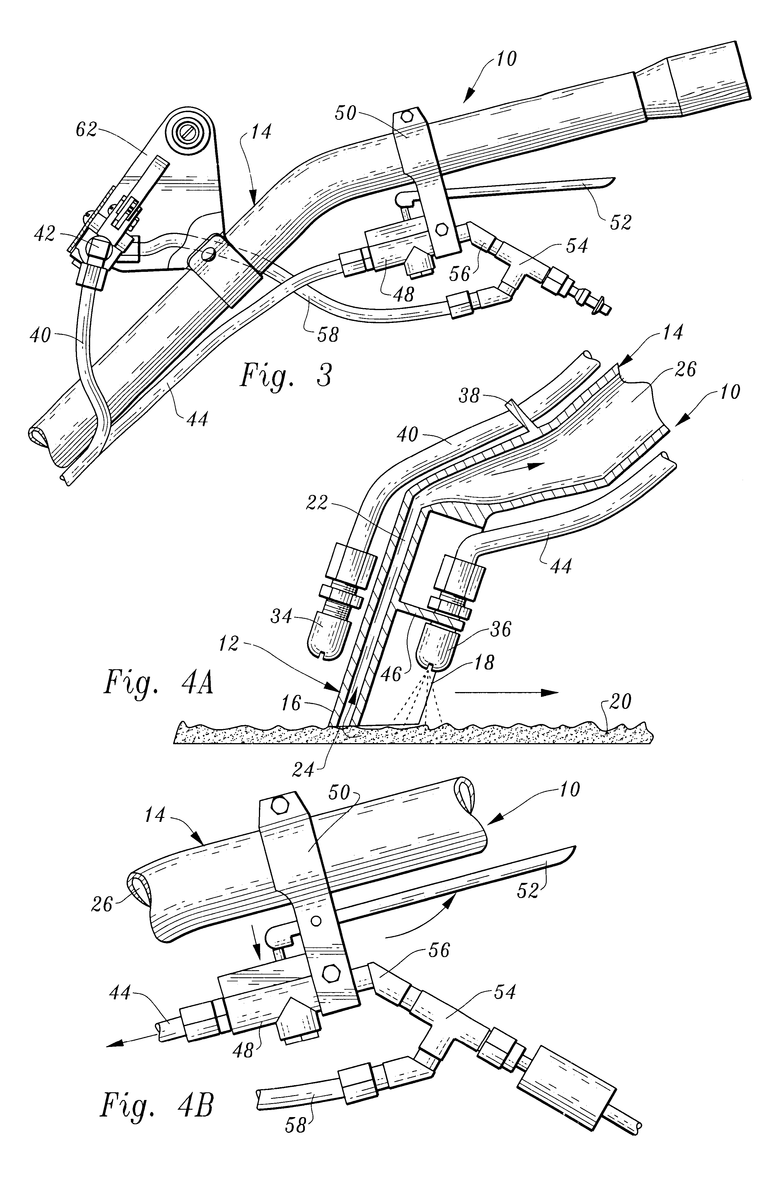 Carpet steam cleaning apparatus with control for directing spray at front or back of wand vacuum head