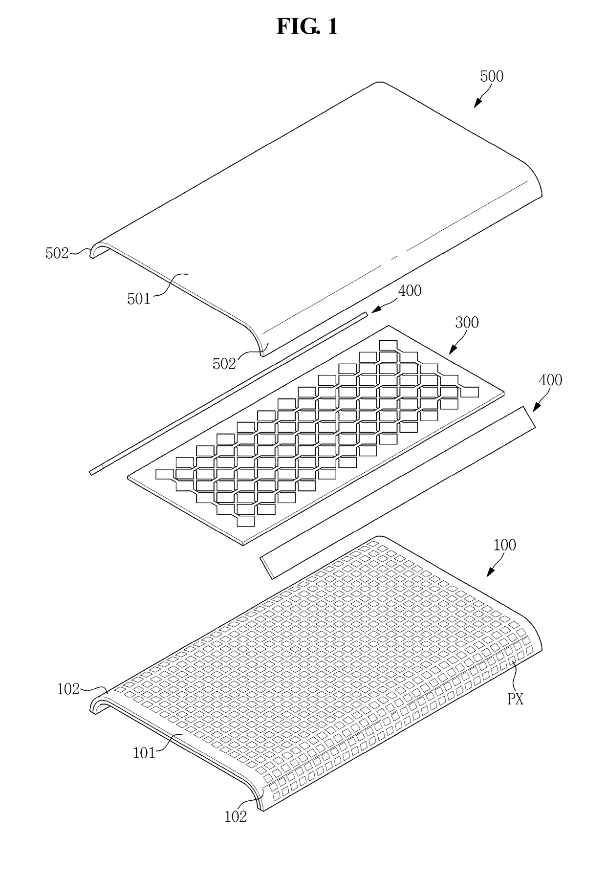 Display device having a planar surface portion and a curved surface portion