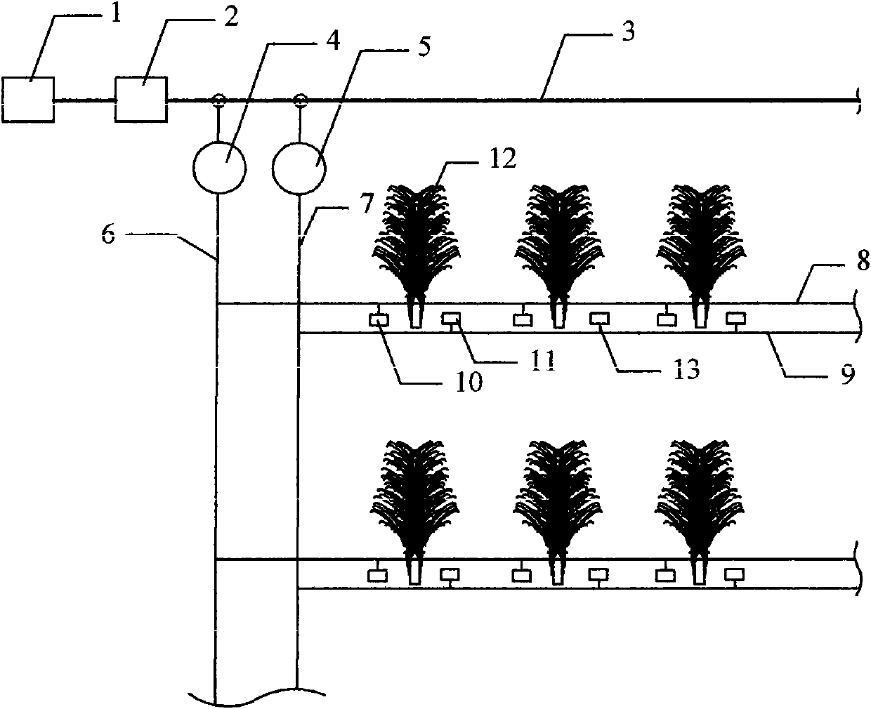 Underground areal alternate infiltrating irrigation system for large-land fruit trees and infiltrating irrigation method thereof