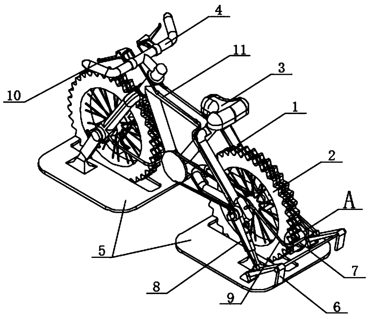 Snow bike with adjustable supporting height