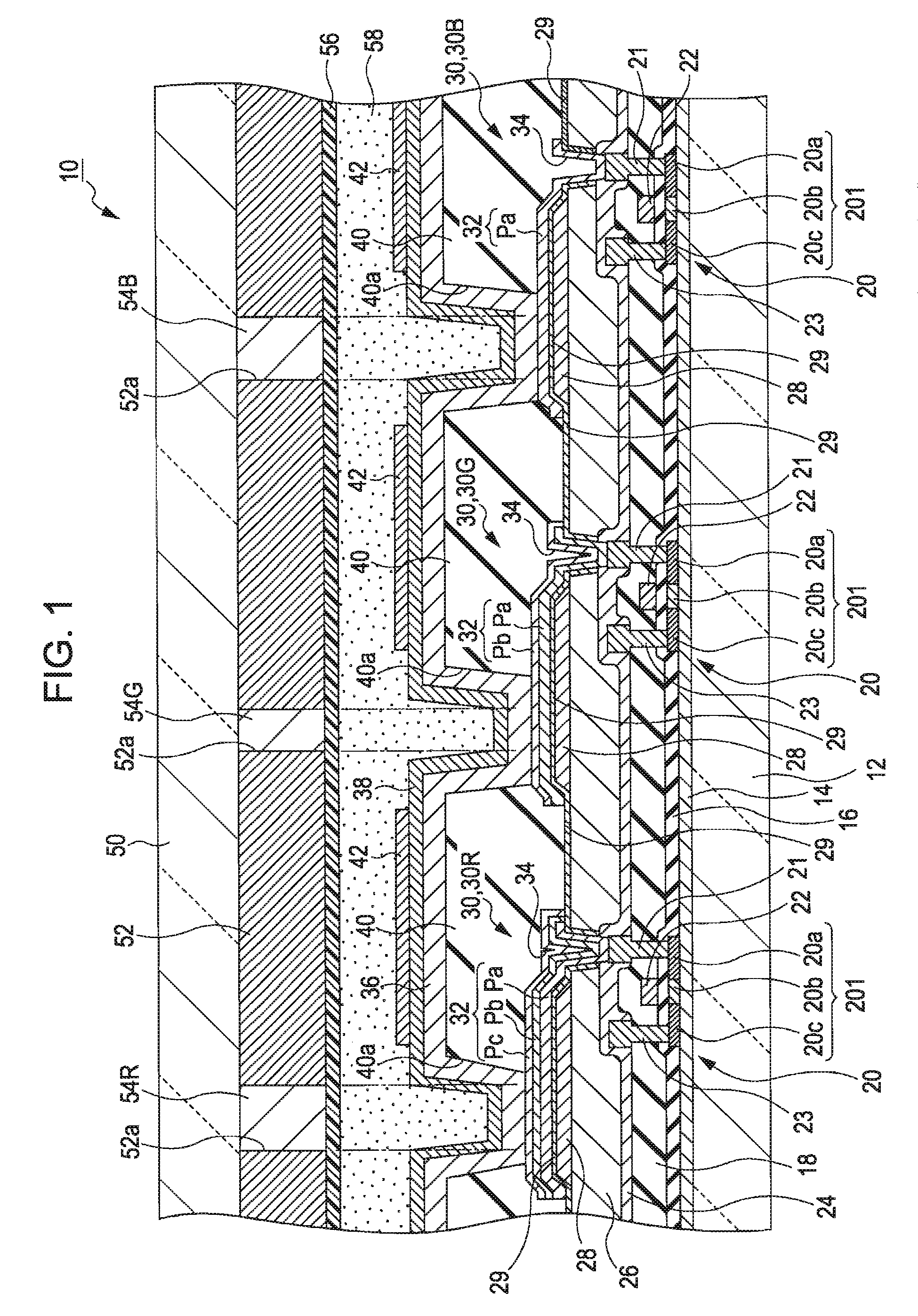 Emissive device and electronic apparatus