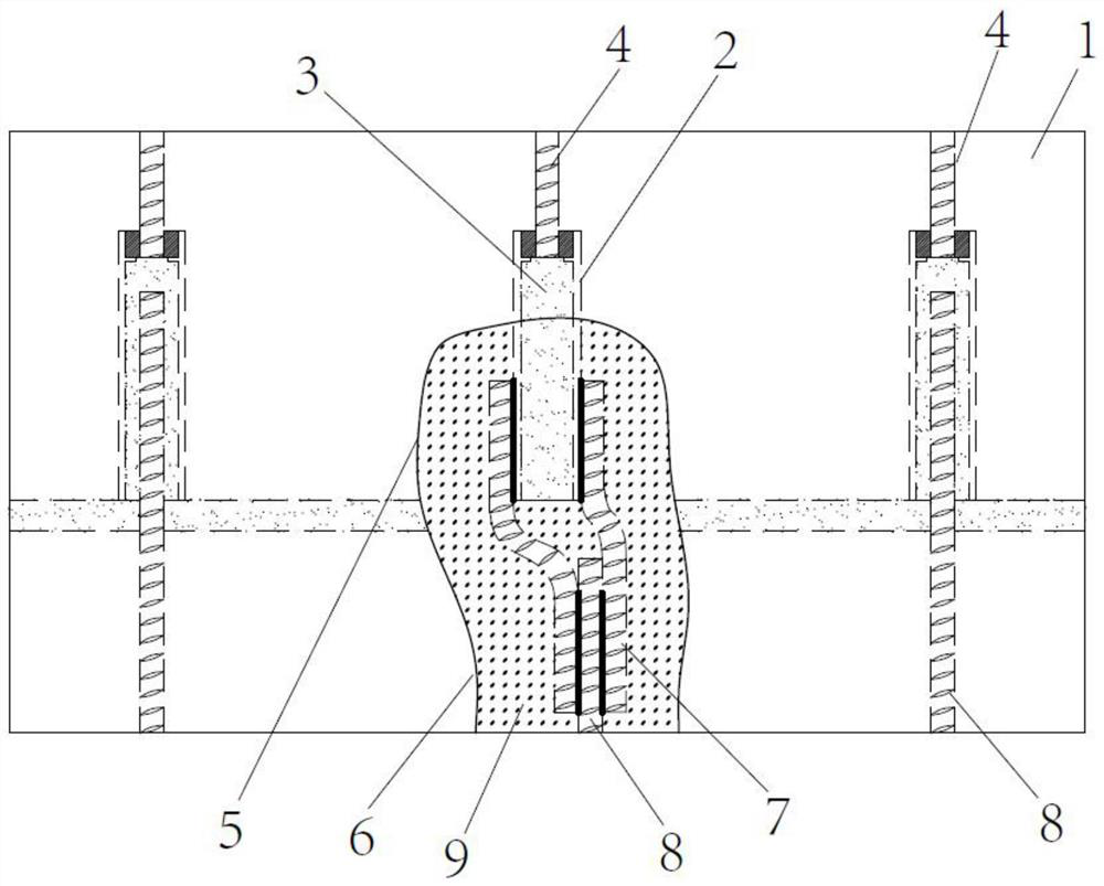 A reinforcement structure and construction method for the truncated connecting steel bars in the sleeve