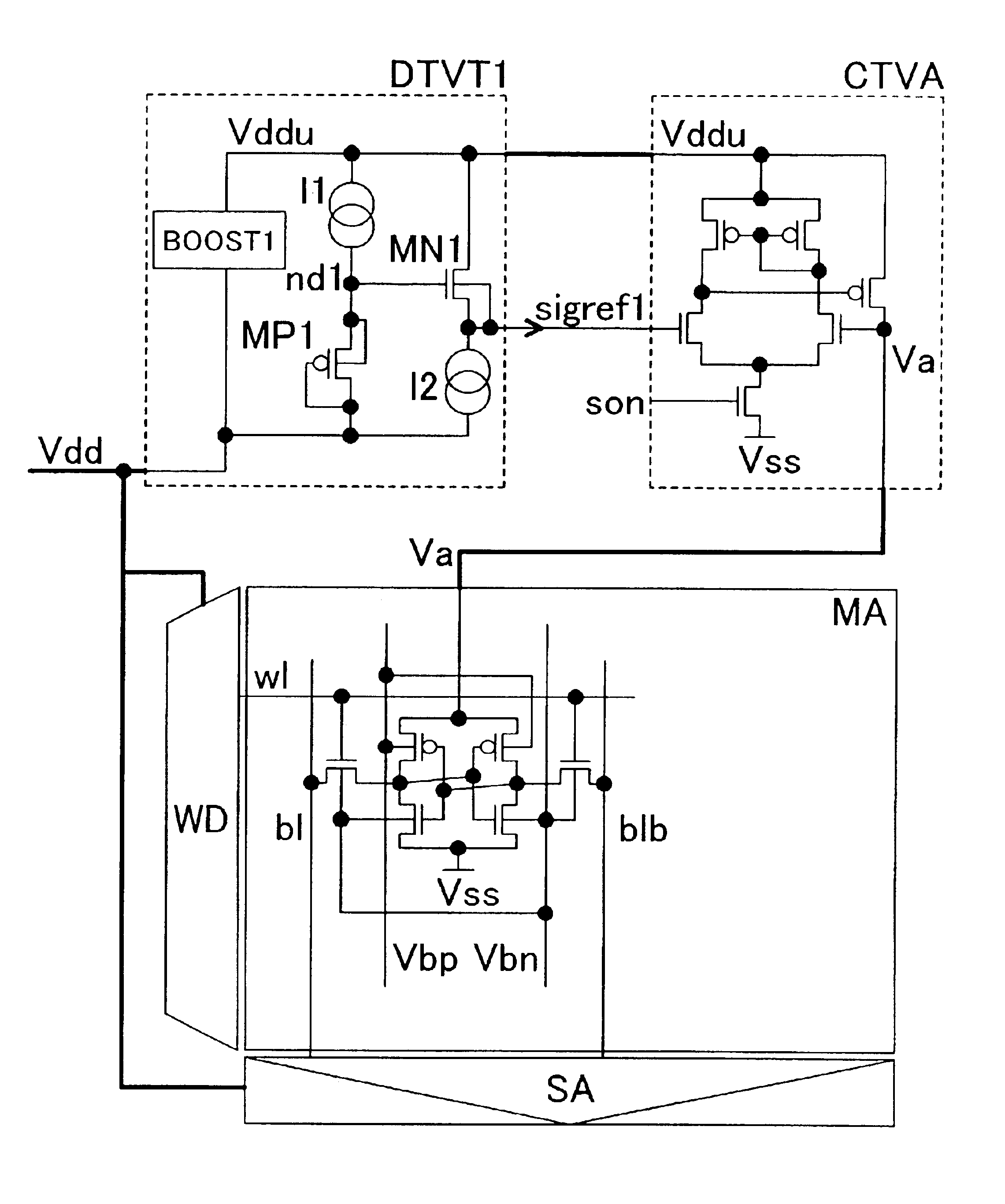 Semiconductor memory device having the operating voltage of the memory cell controlled