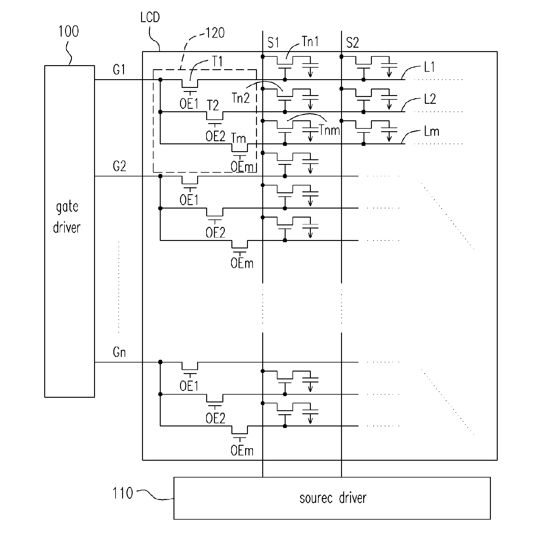 Gate switch apparatus for amorphous silicon LCD