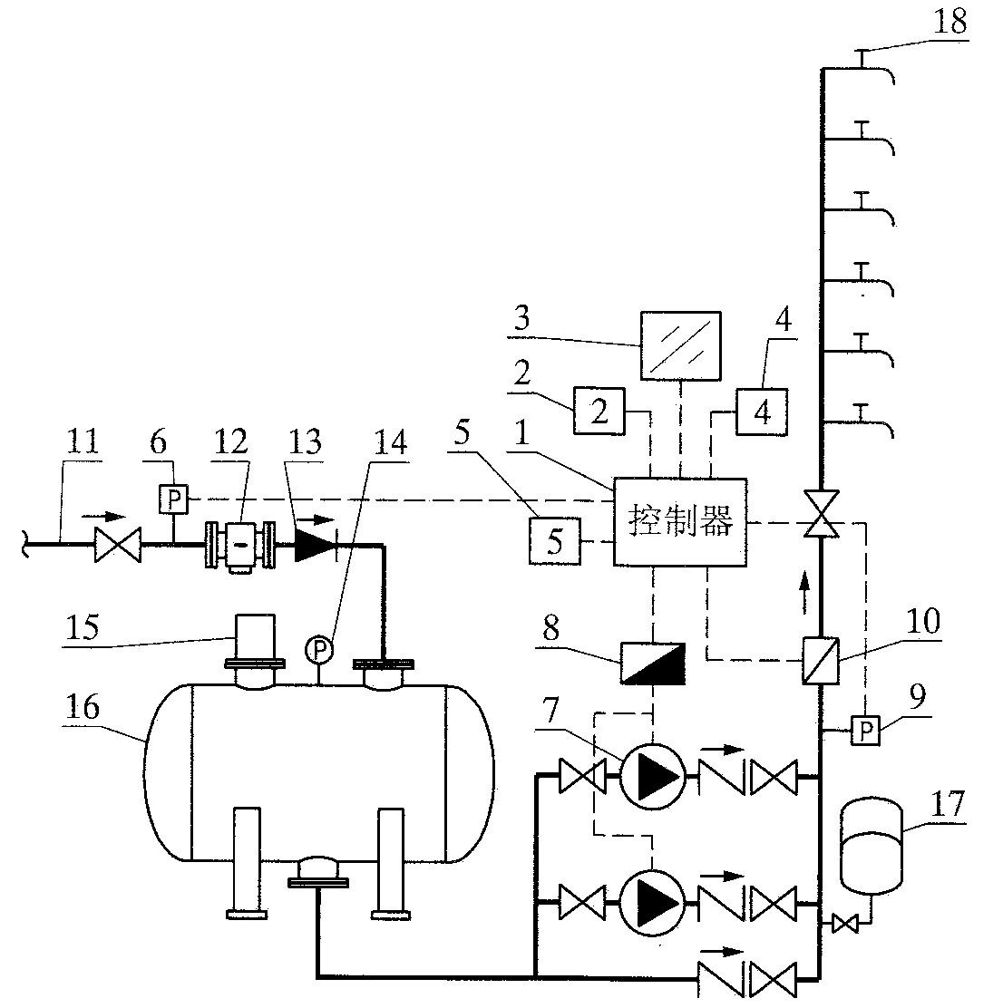 Overlying network secondary water supply energy saving controlling device