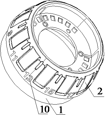 Double-color injection molding knob cover, injection molding die and injection molding technology thereof