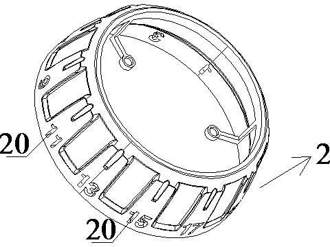 Double-color injection molding knob cover, injection molding die and injection molding technology thereof