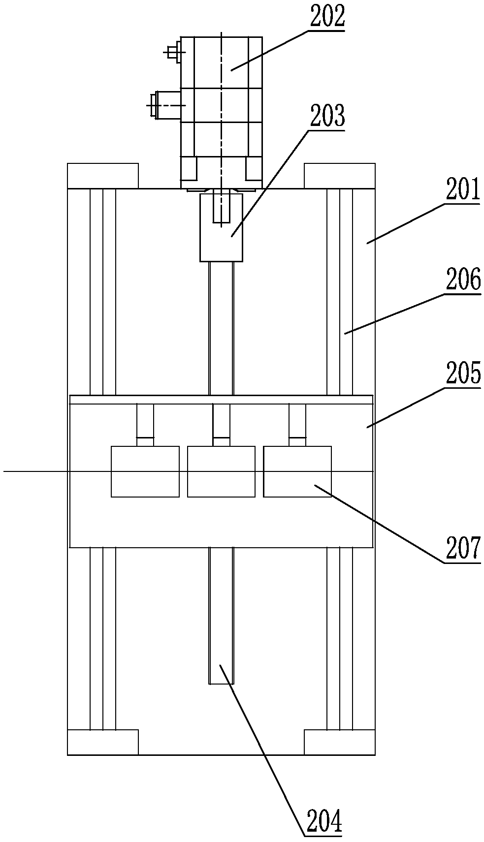 Online automatic roll replacing, cutting, tying and discharging device for plastic pipes