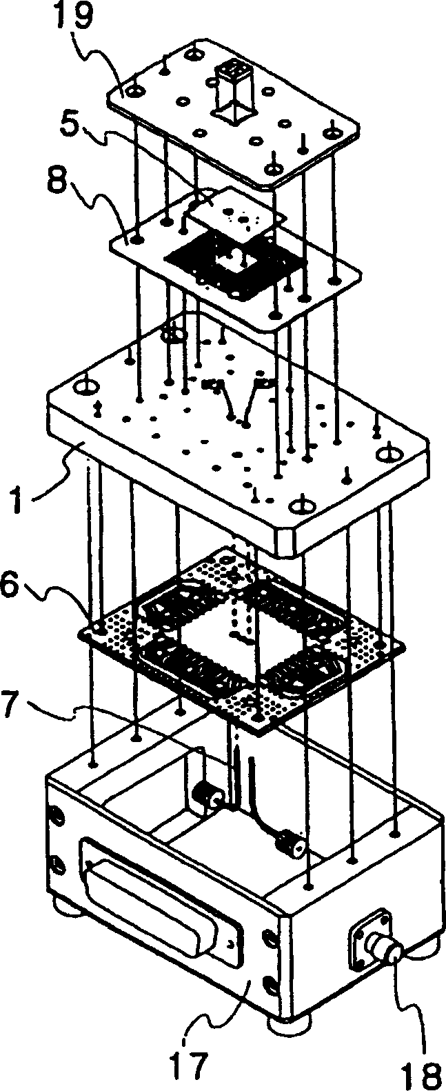 Inspection jig for radio frequency device ,and contact probe imcorporated in the jig