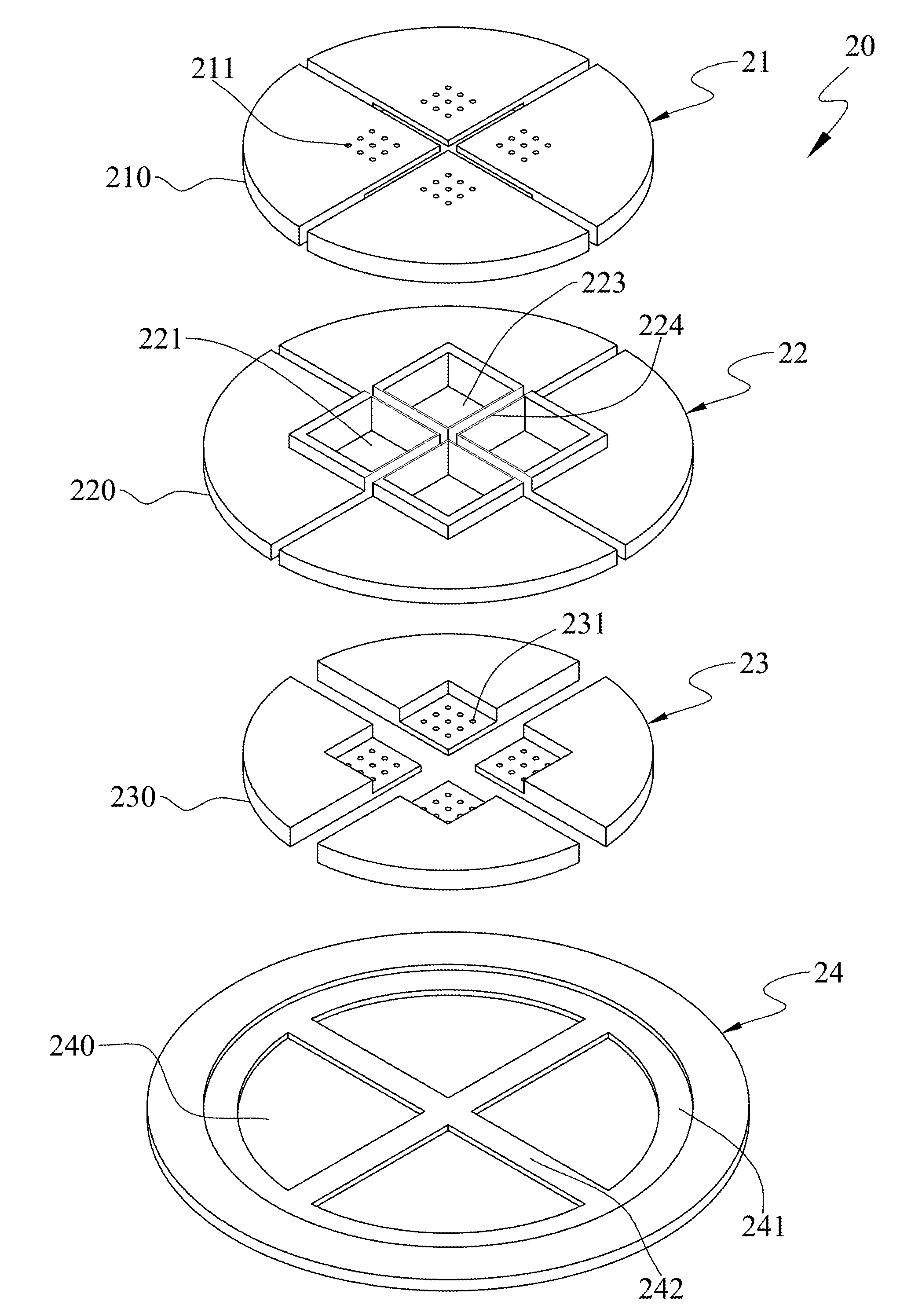 Combined probe head for a vertical probe card and method for assembling and aligning the combined probe head thereof