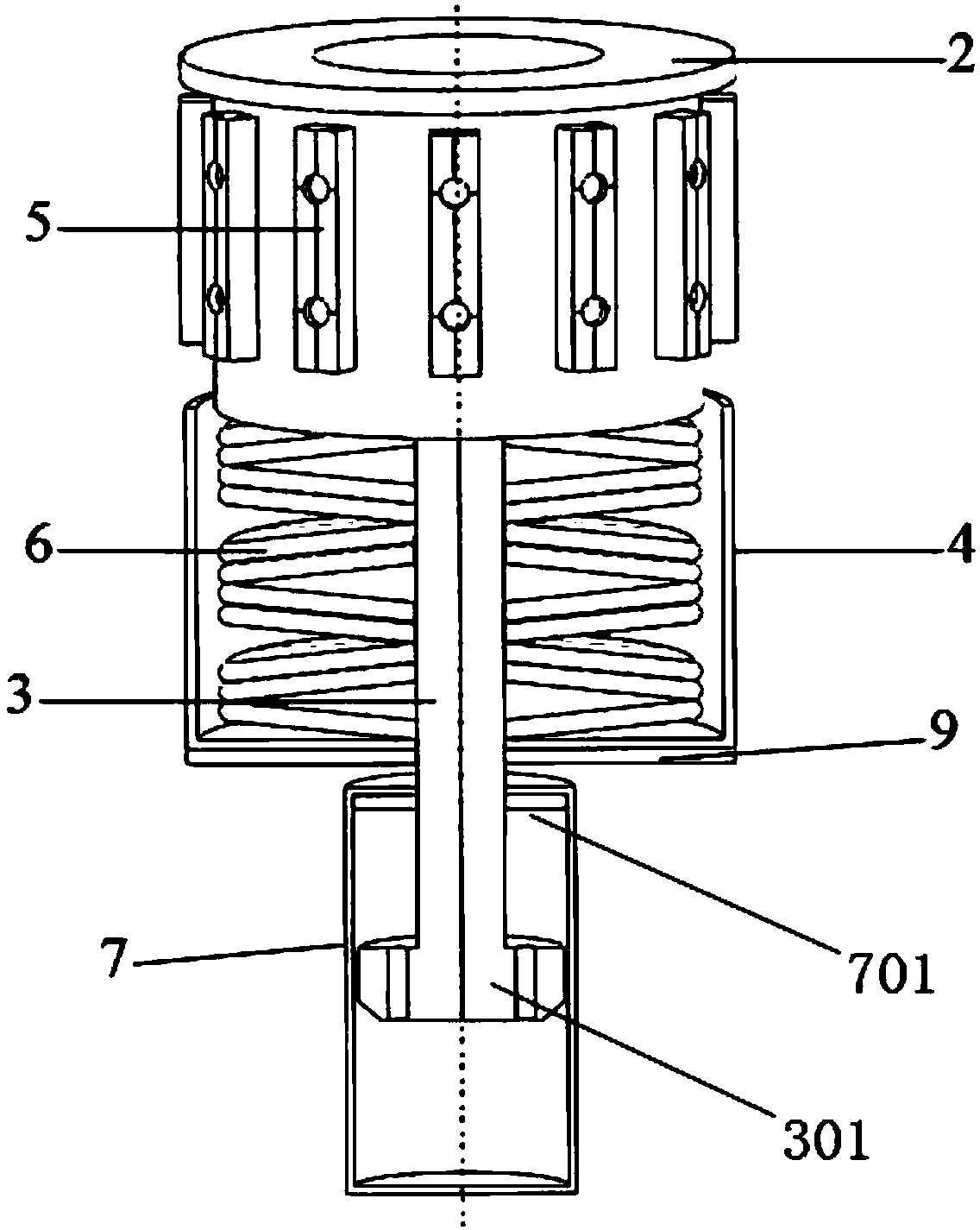 Buffering and damping device with adjustable rigidity and mounting method of buffering and damping device