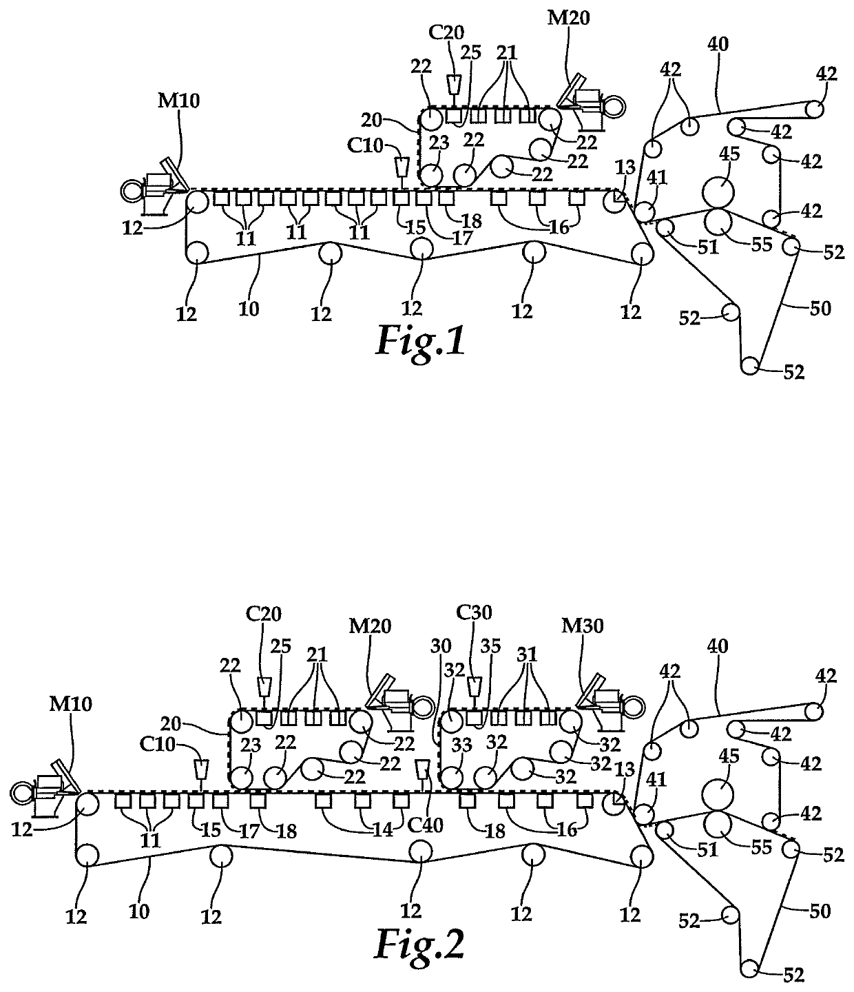 Method for sizing a multi-ply fiber web and a forming section for a multi-ply fiber web