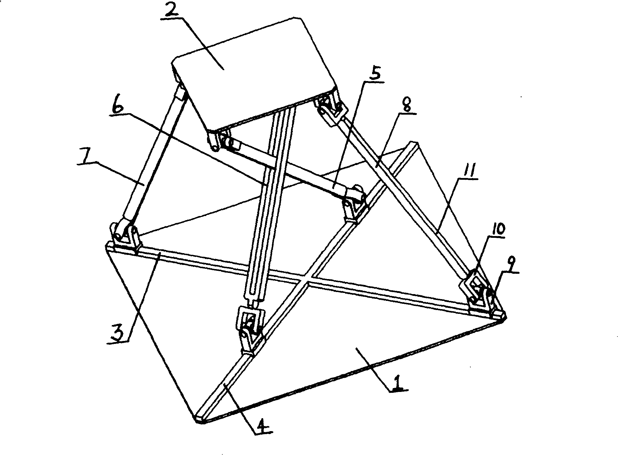 Four-freedom parallel robot mechanism with two translational dimensions and two rotational dimensions