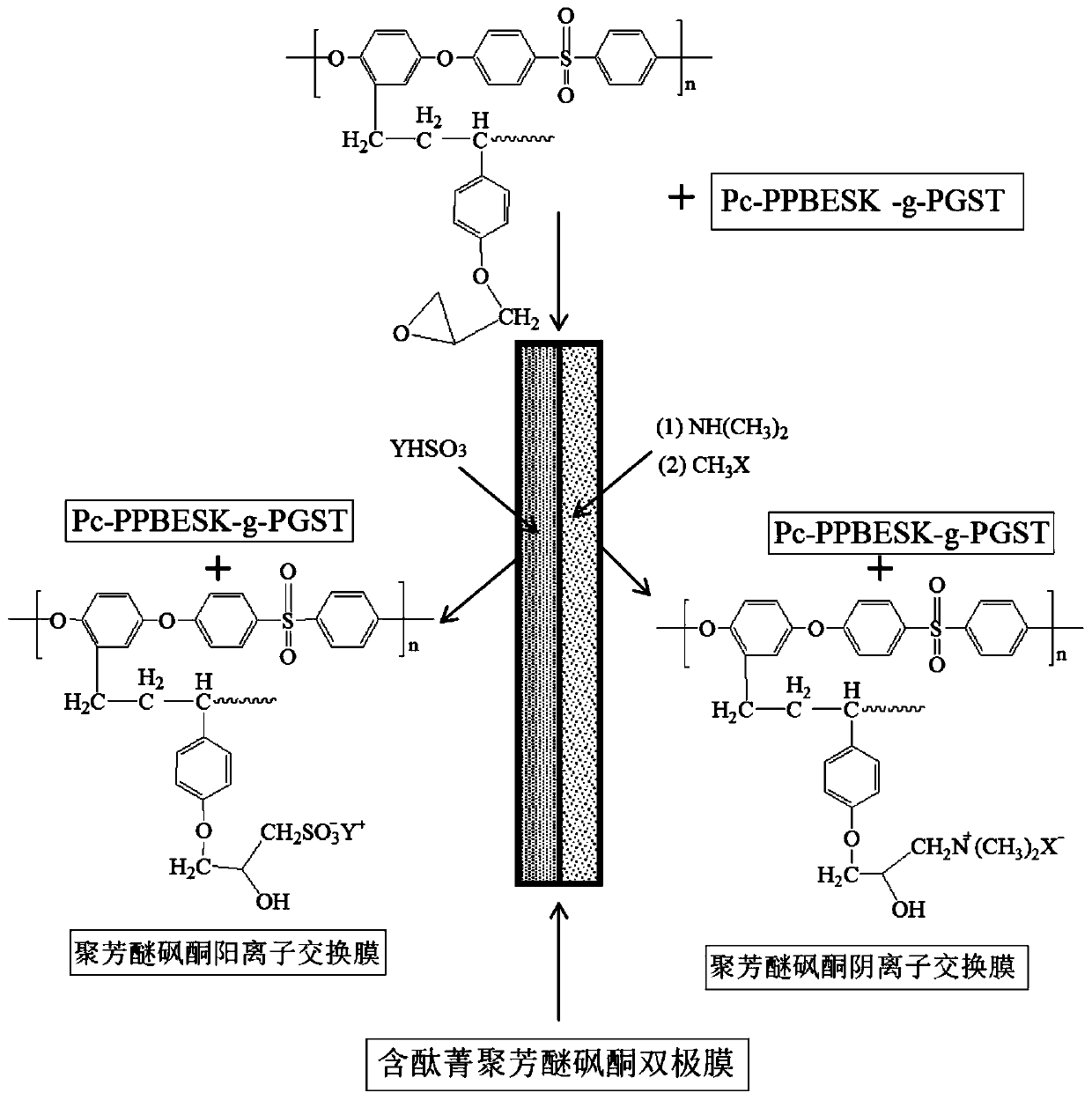Preparation method of monolithic poly(aryl ether sulfone ketone) bipolar membrane with side chain containing phthalocyanine water dissociation catalytic group
