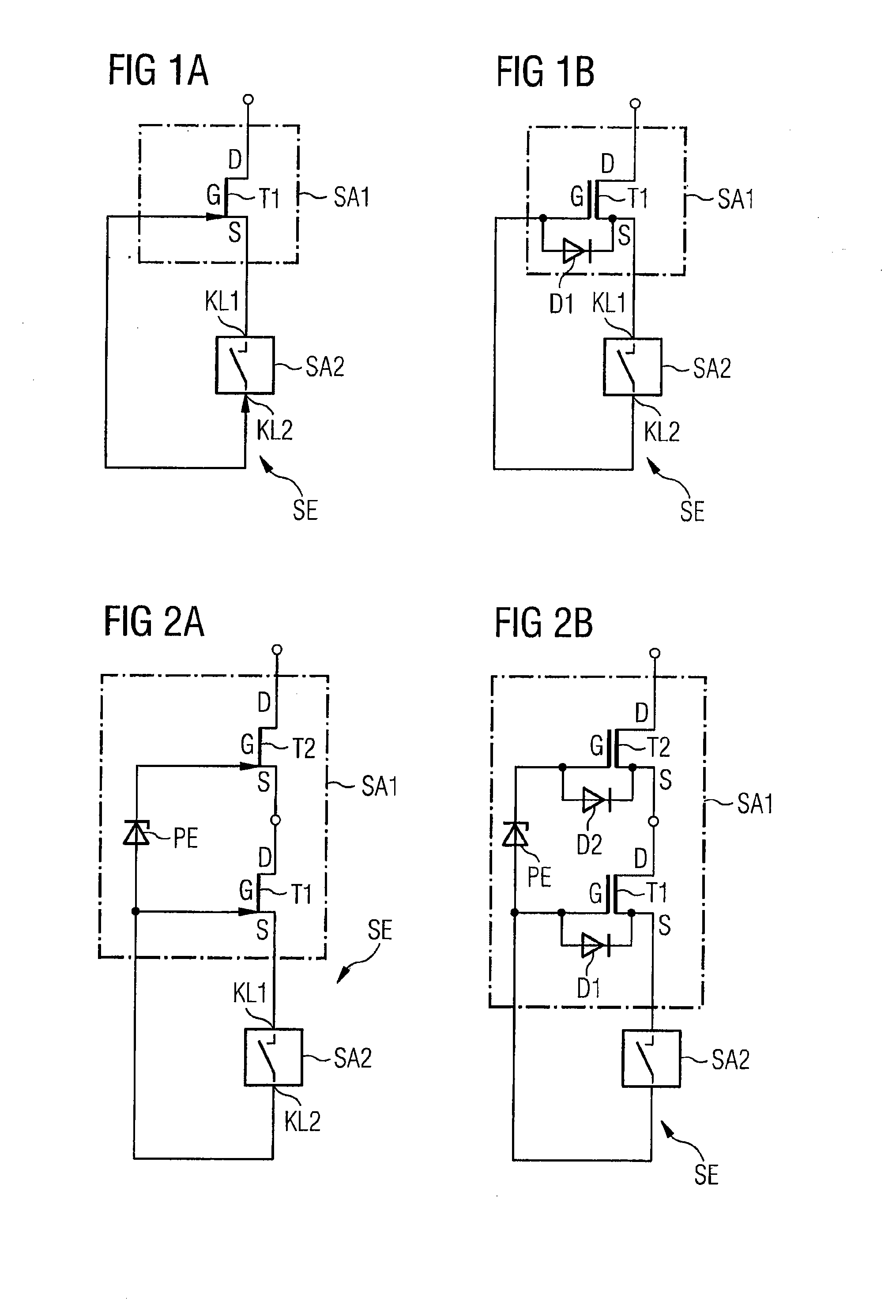 Switching device and switching arrangements for switching at high operating voltage
