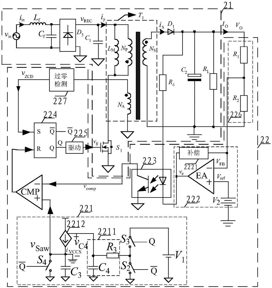 Sawtooth wave generation circuit, flyback power factor correction converter, SEPIC power factor correction converter, and Buck-Boost power factor correction converter