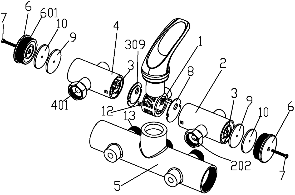 A multifunctional water mixing valve with an electric partition wall