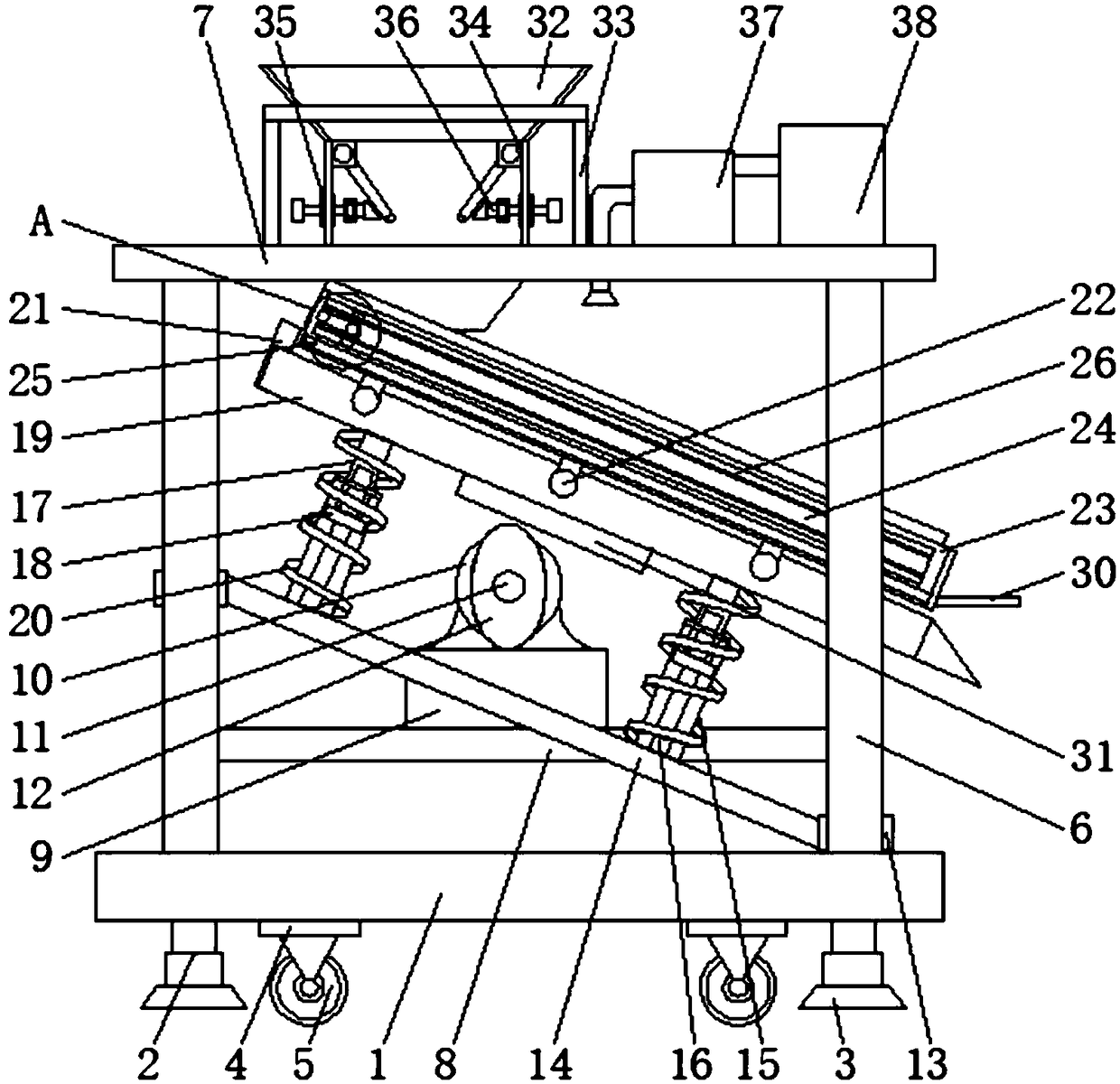 Sand screening device for building equipment