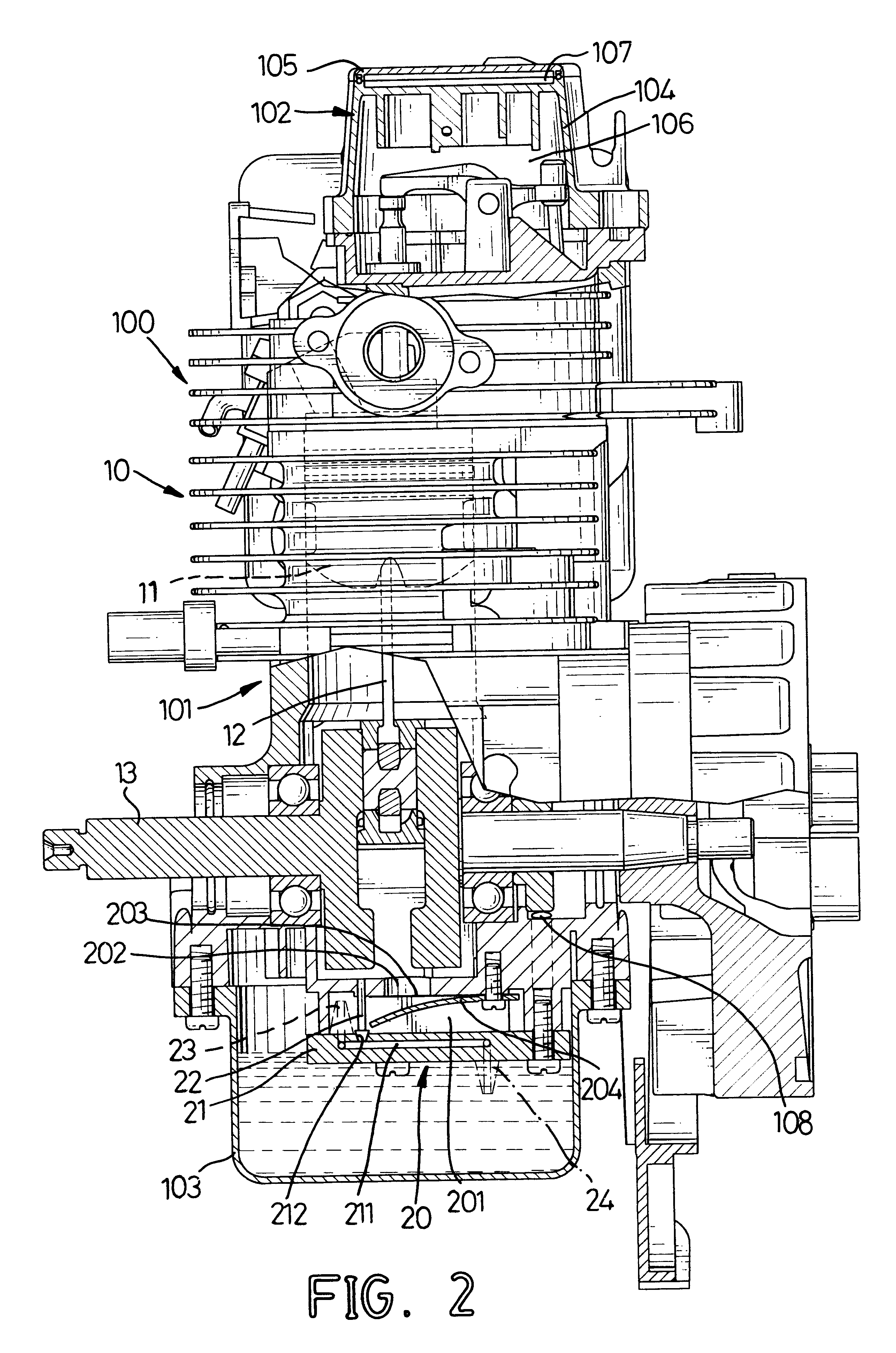 Four-stroke engine with an oil spray generating assembly for lubrication