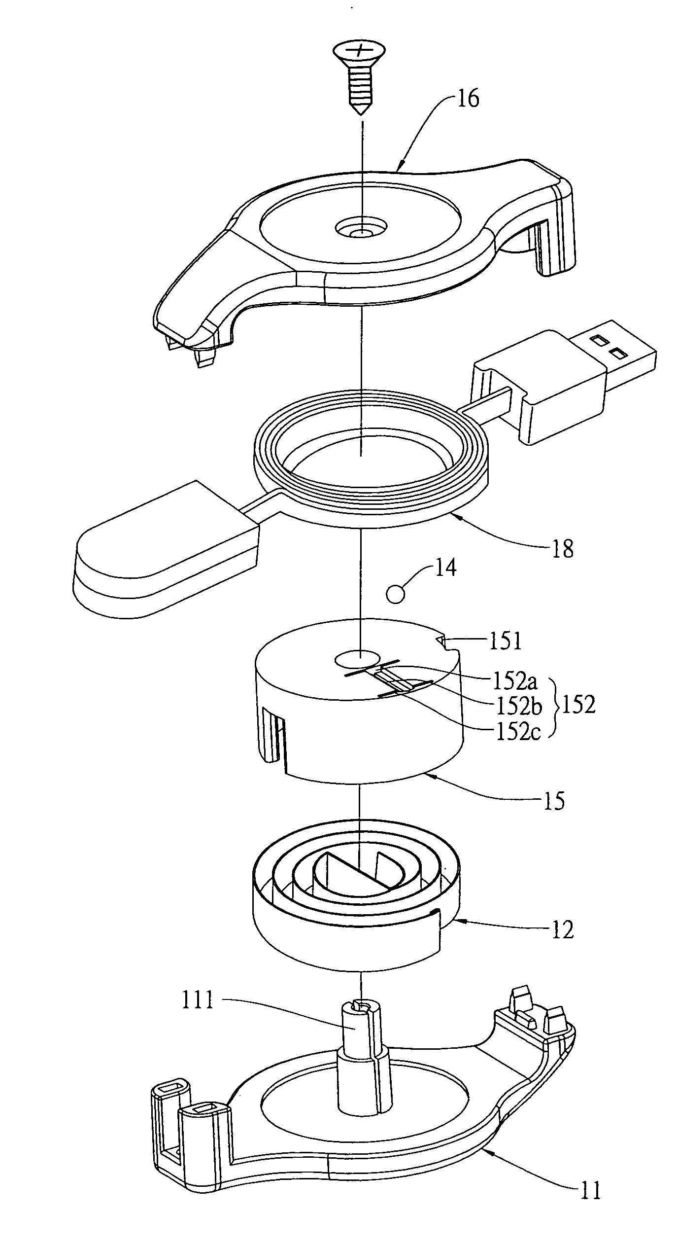 Automatically lockable cable rewinding structure