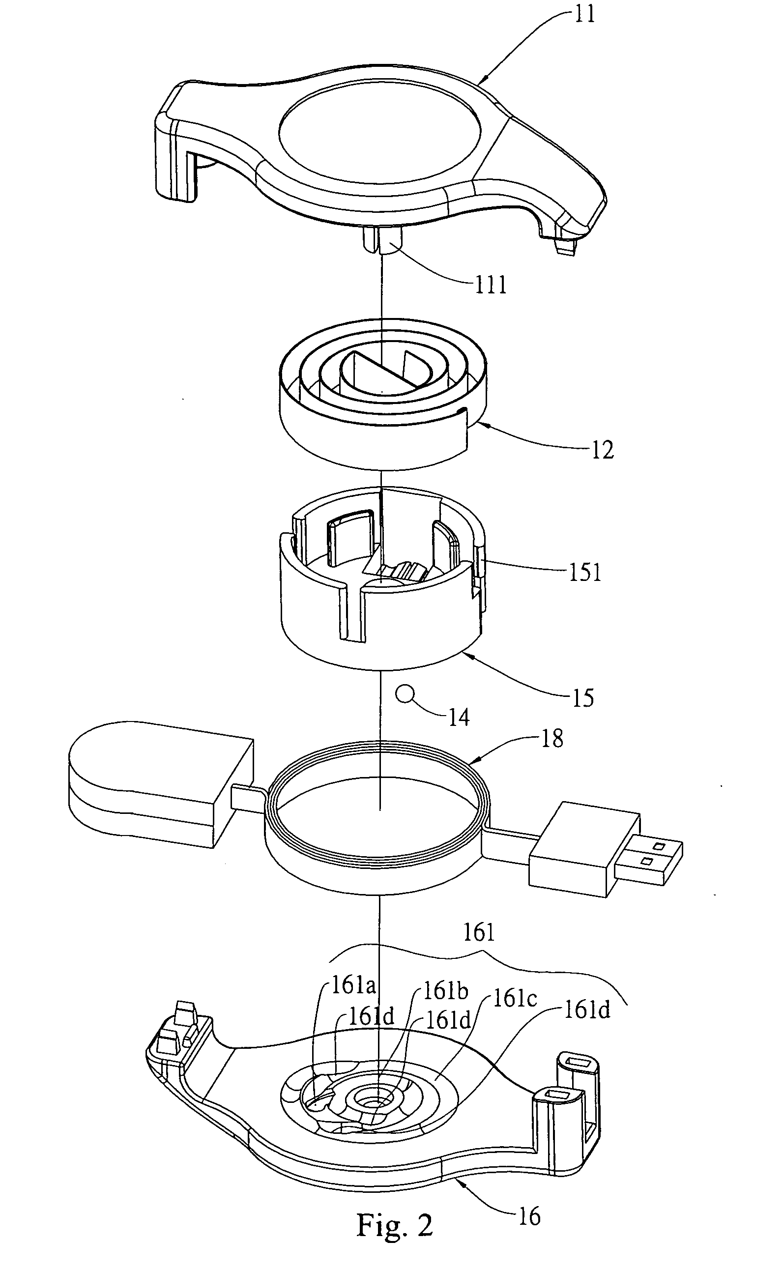Automatically lockable cable rewinding structure