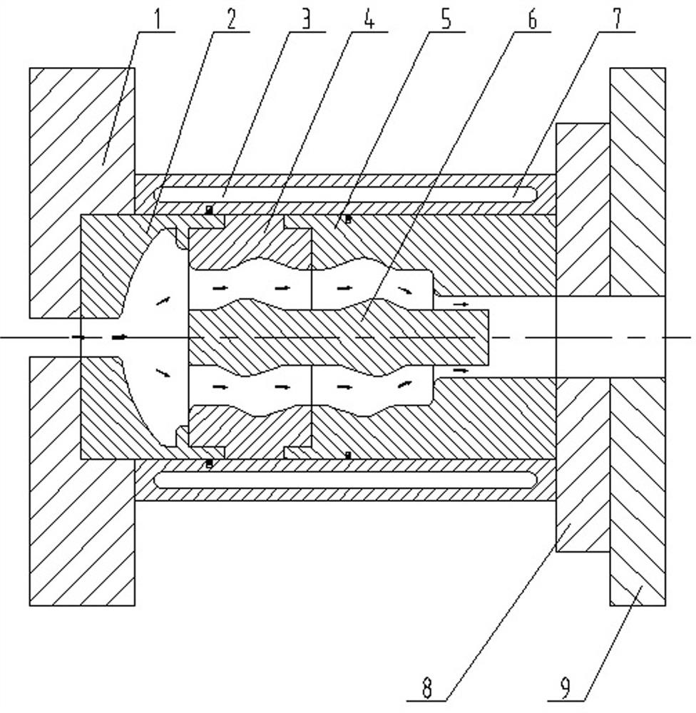 A composite die for gradient extrusion of semi-solid magnesium alloy