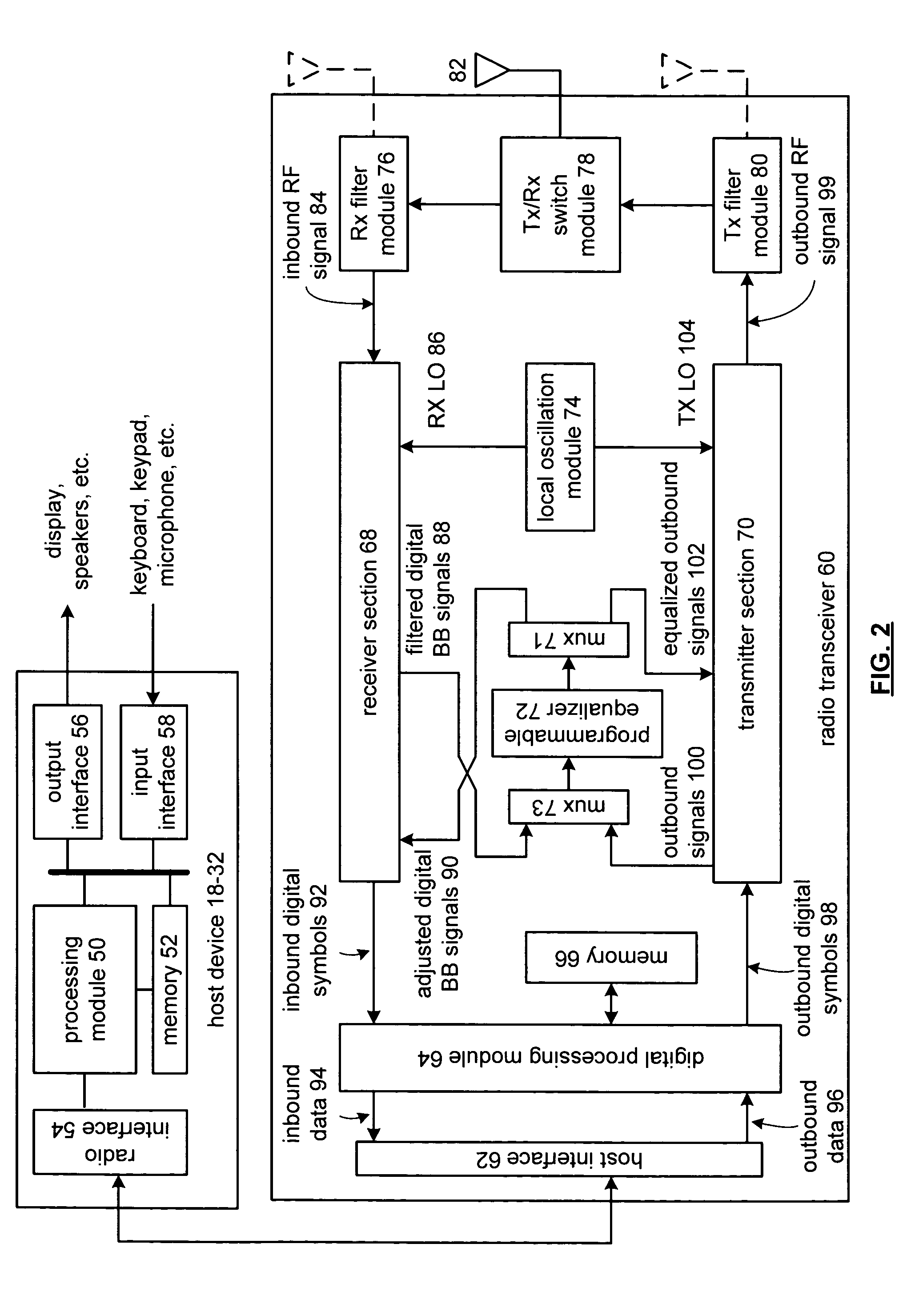 Radio receiver and/or transmitter including a programmable equalizer