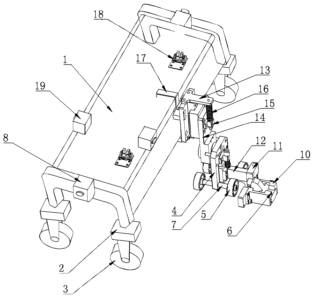 Automatic scanning device based on ray detection and moving method of automatic scanning device in pipeline