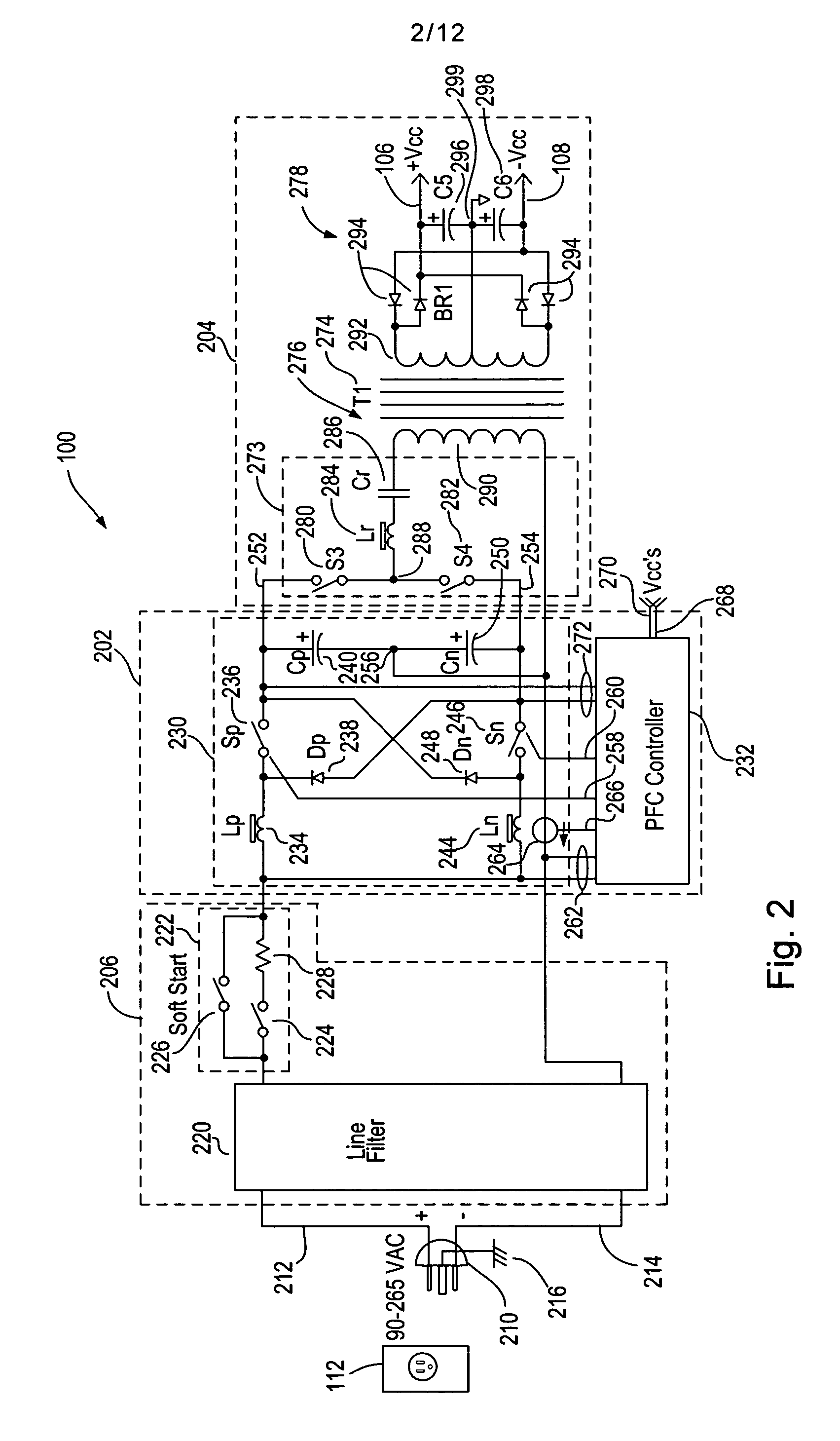Opposed current converter power factor correcting power supply