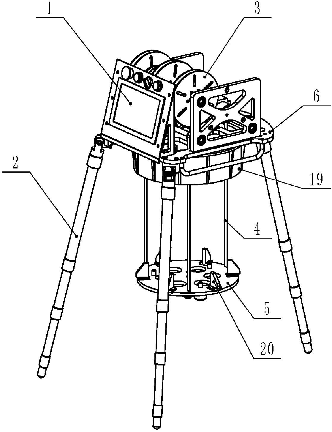 A three-point lifting device for underground detection