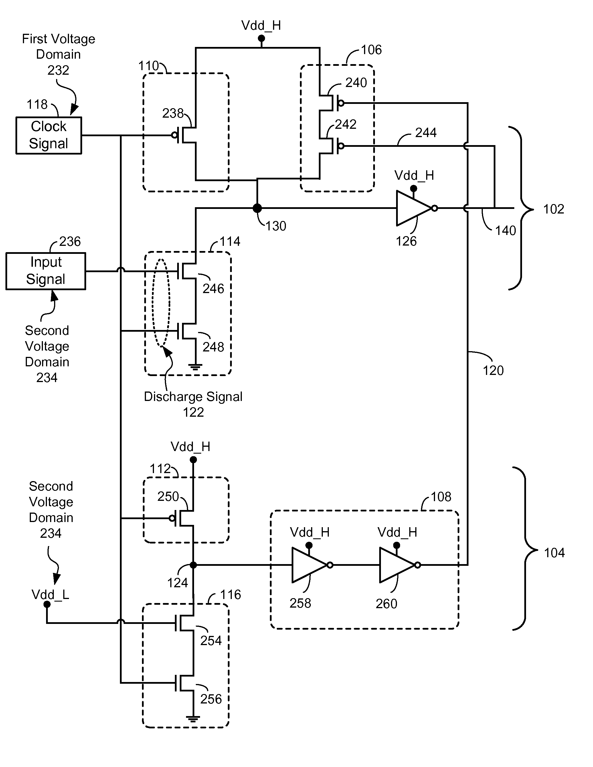 Voltage level shifter with dynamic circuit structure having discharge delay tracking