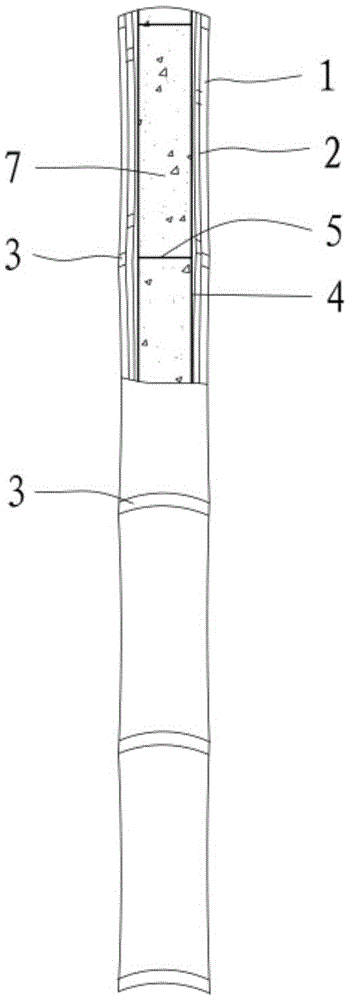Composite reinforced bamboo pipe component with inner fillers and preparation method thereof