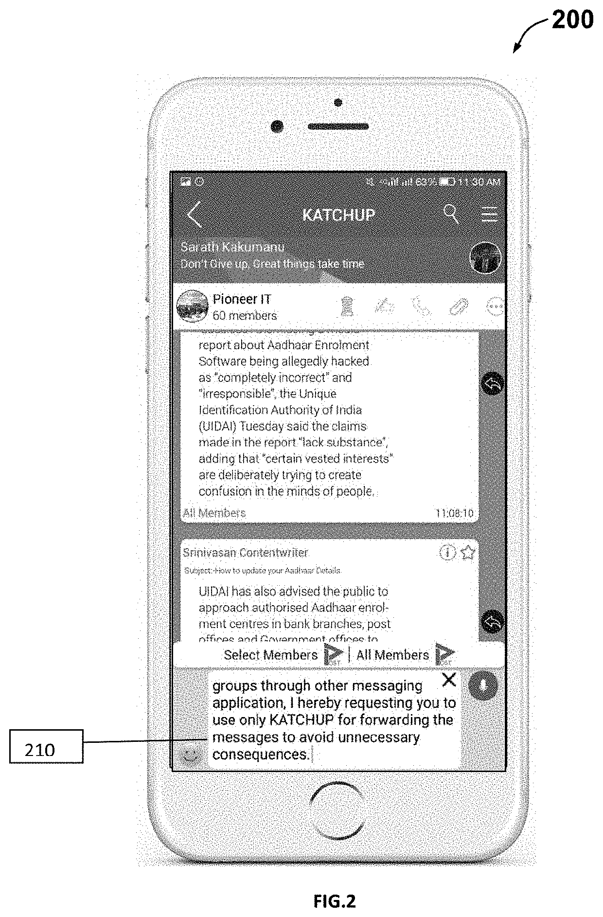 Sending messages to all members or selected members of a group in a messaging application by string tagging and categorization