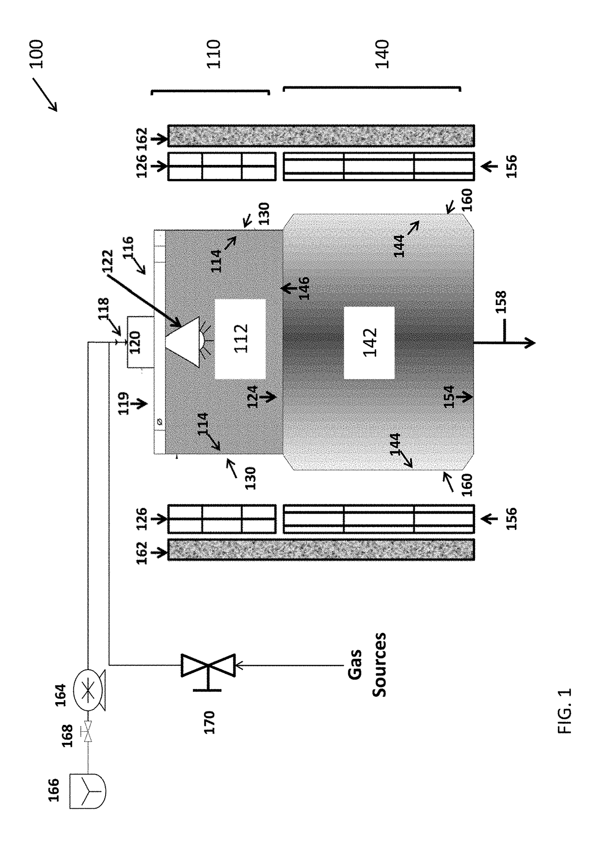 Chemical vapor deposition reactor with preheating, reaction, and cooling zones