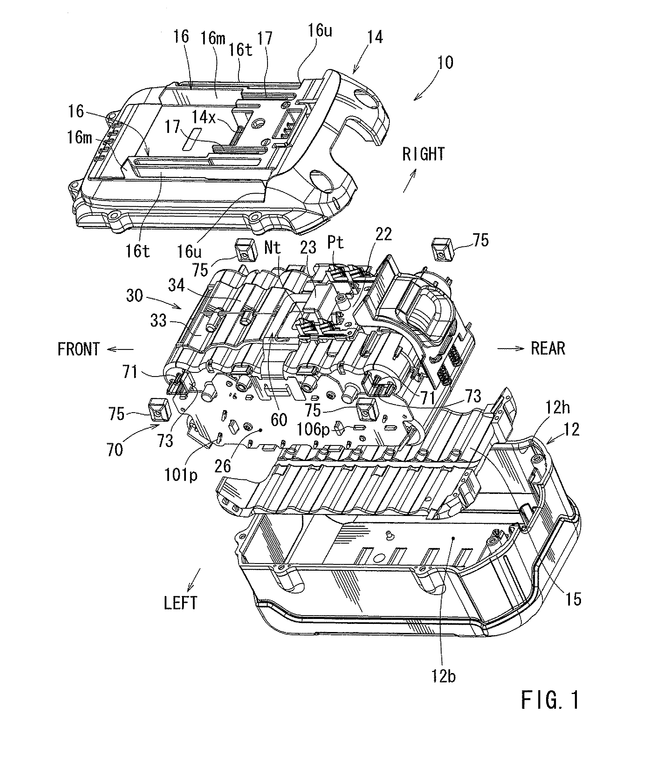 Battery pack including a shock absorbing device