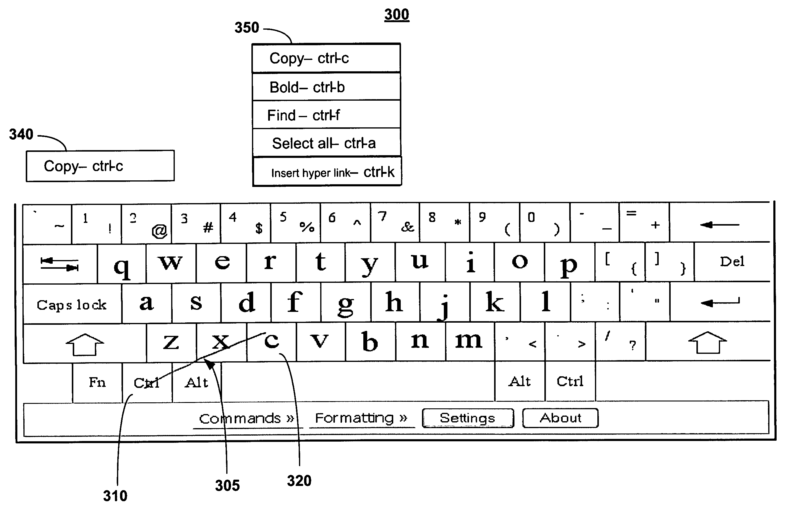 System and method for issuing commands based on pen motions on a graphical keyboard