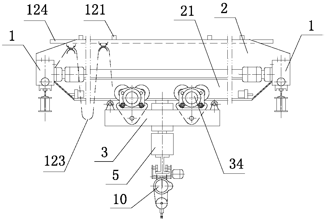 Bridge type cantilever crane with suspended car and current collection sliding ring