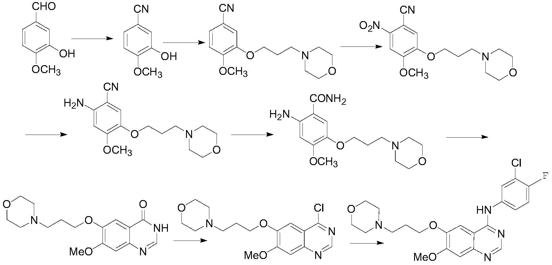 Method for preparing 7-methoxy-6-(3-morpholine-4-propoxy) quinazoline-4(3H)-ketone