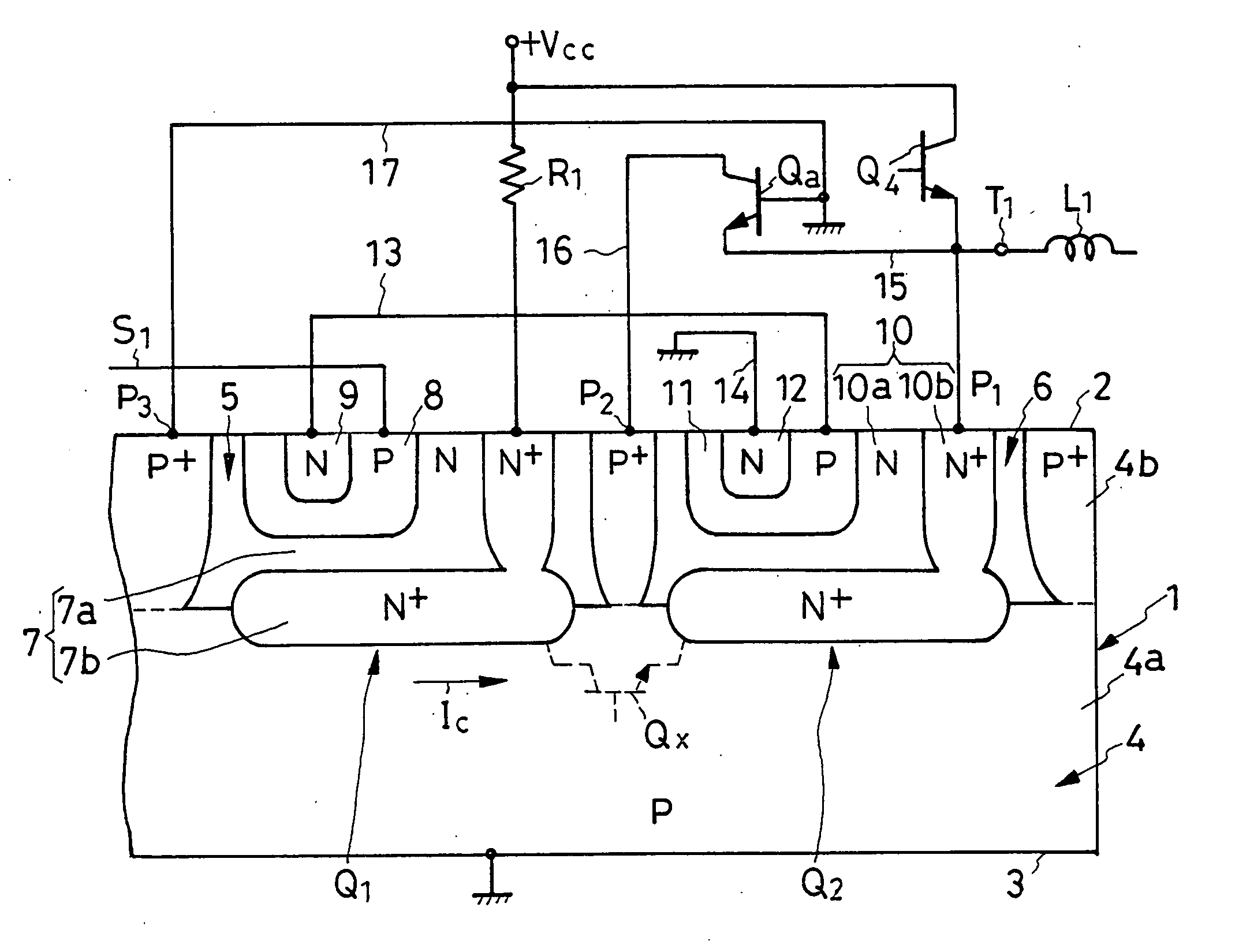 Integrated semiconductor device providing for preventing the action of parasitic transistors