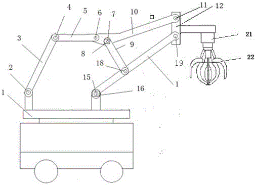 Method for grabbing industrial waste by virtue of servo motor-driven variable-degree-of-freedom connecting bar mechanism