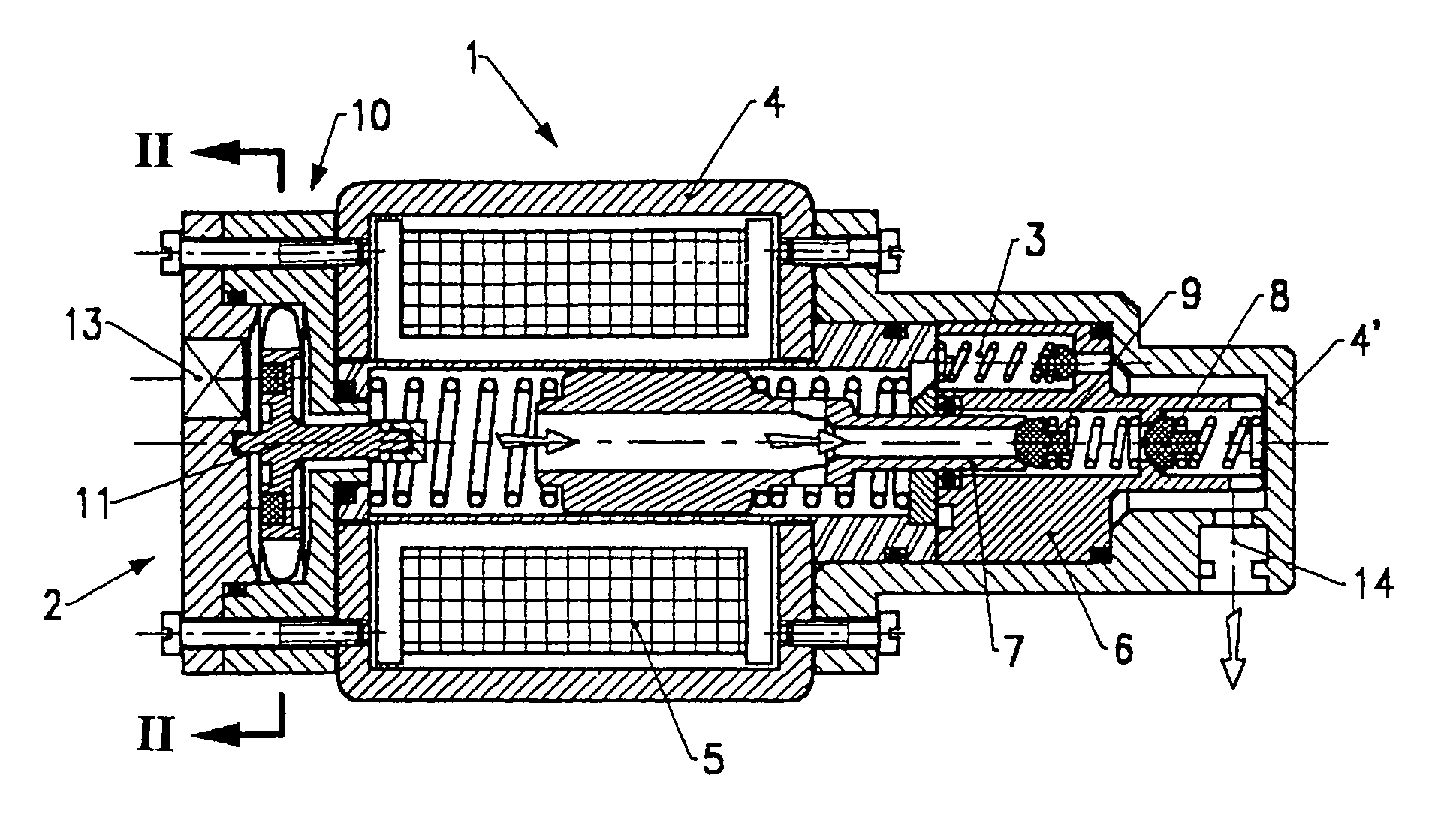 Motor pump system with axial through flow utilizing an incorporated flowmeter and pressure controller