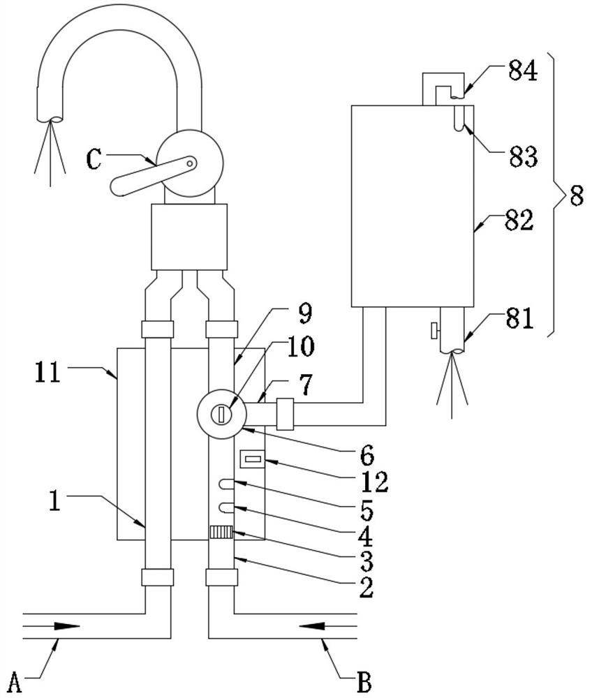 Water-saving device capable of being simply and conveniently installed on hot water faucet based on existing family arrangement