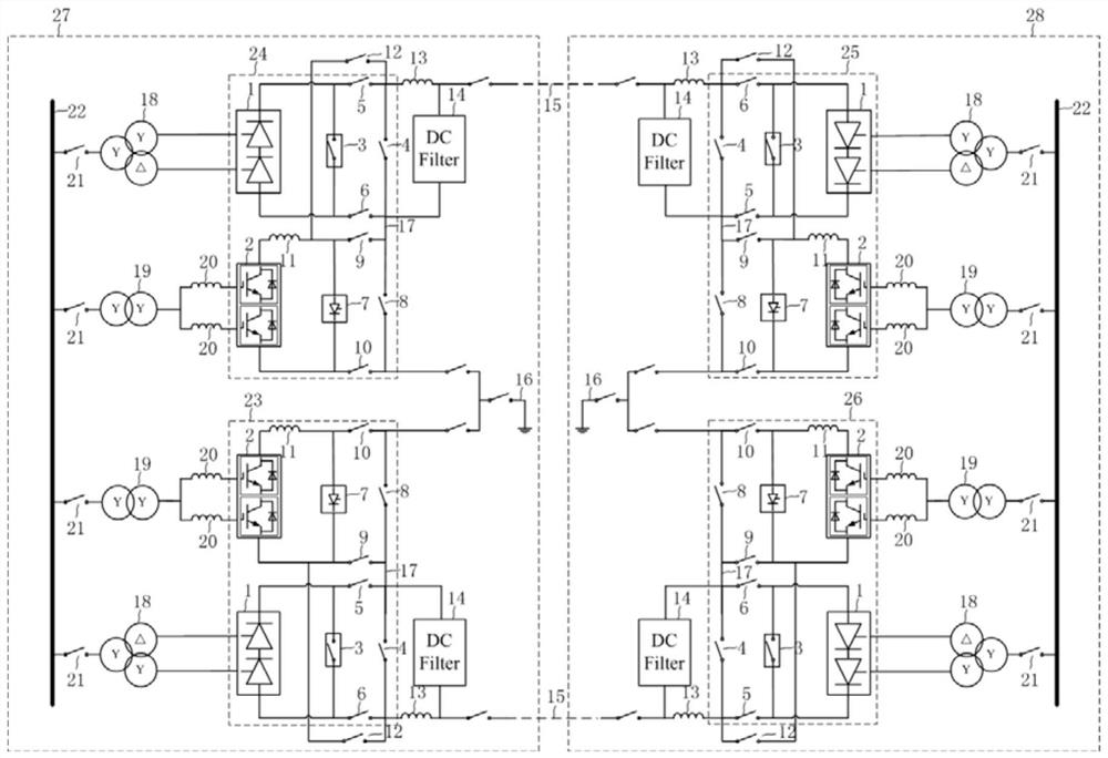 A hybrid direct current converter valve group online input circuit, input method and device