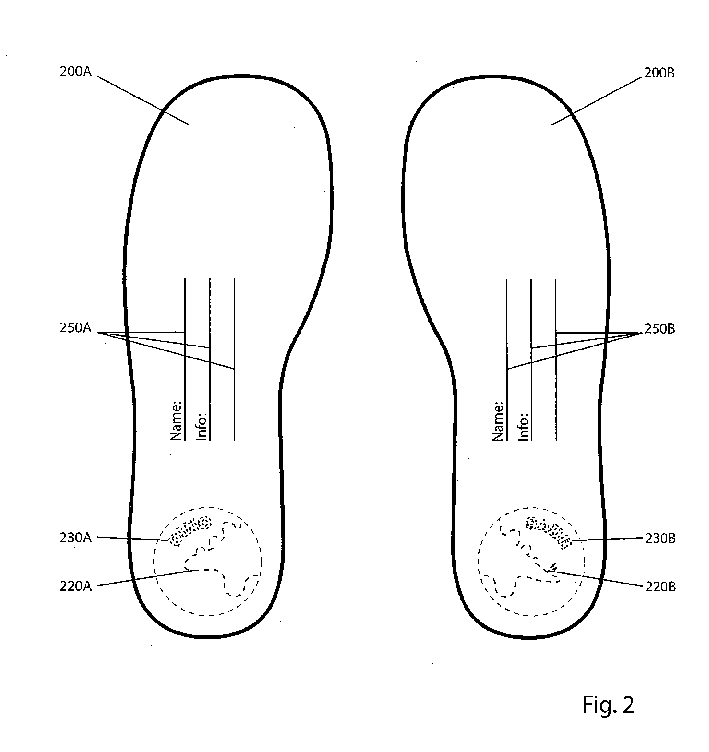 Educational method for identifying right and left footwear utilizing a split graphic and corresponding split word footwear insert