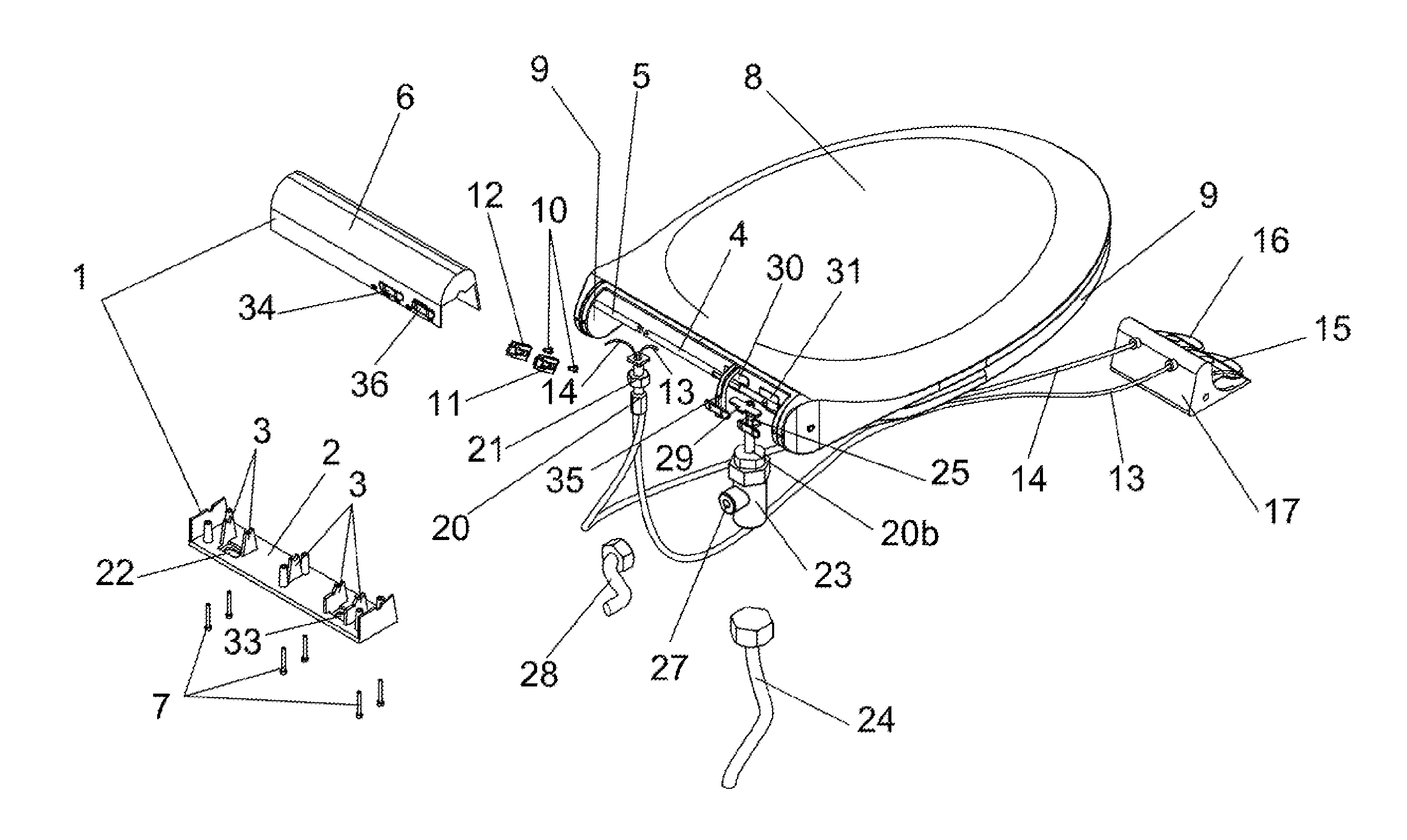 Device comprising actuating mechanisms with a pedal and comprising a hydraulic actuator for lifting and lowering, respectively, the cover and the seat of a wc