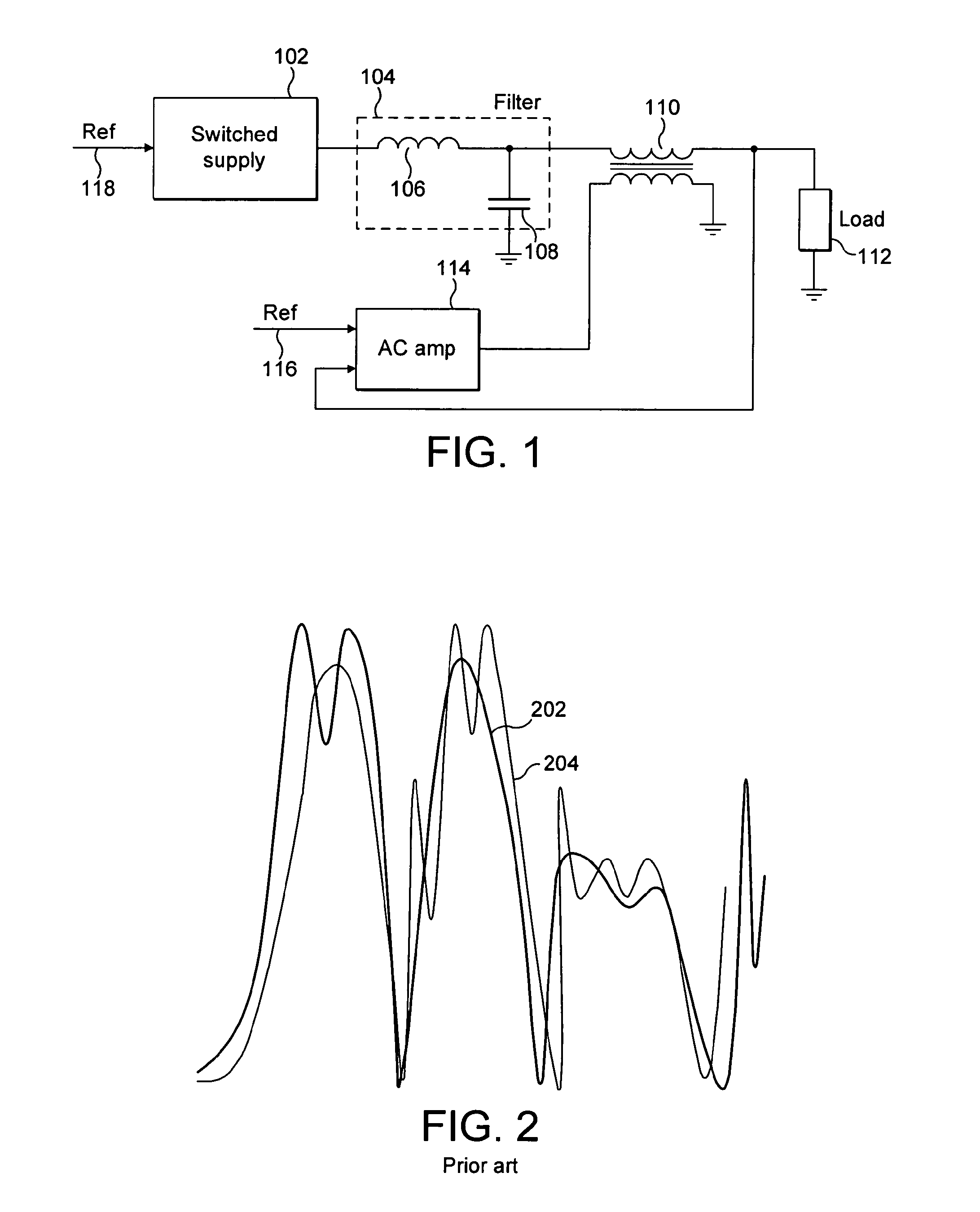 Modulated supply stage with feedback to switched supply