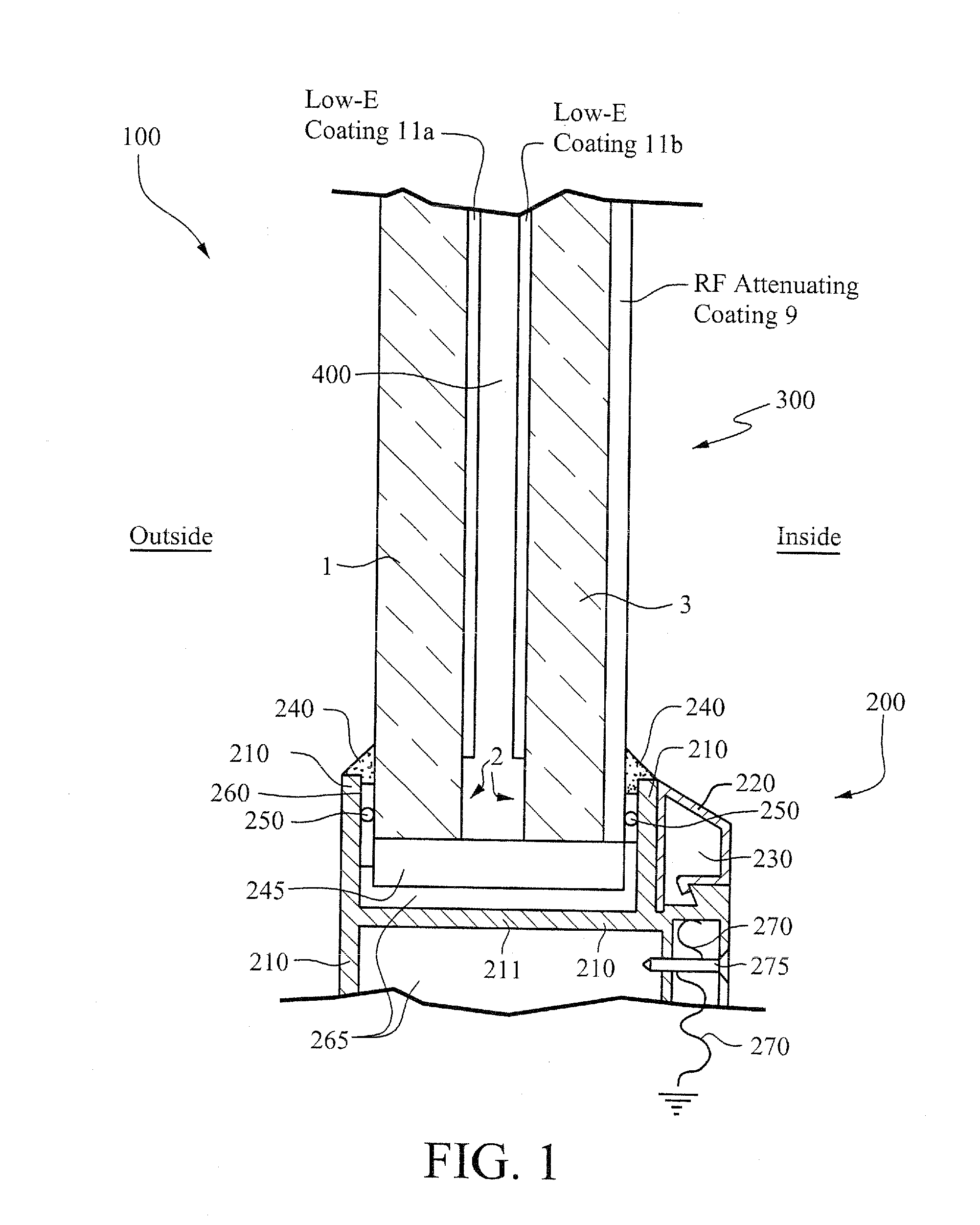 Window for attenuating RF and IR electromagnetic signals
